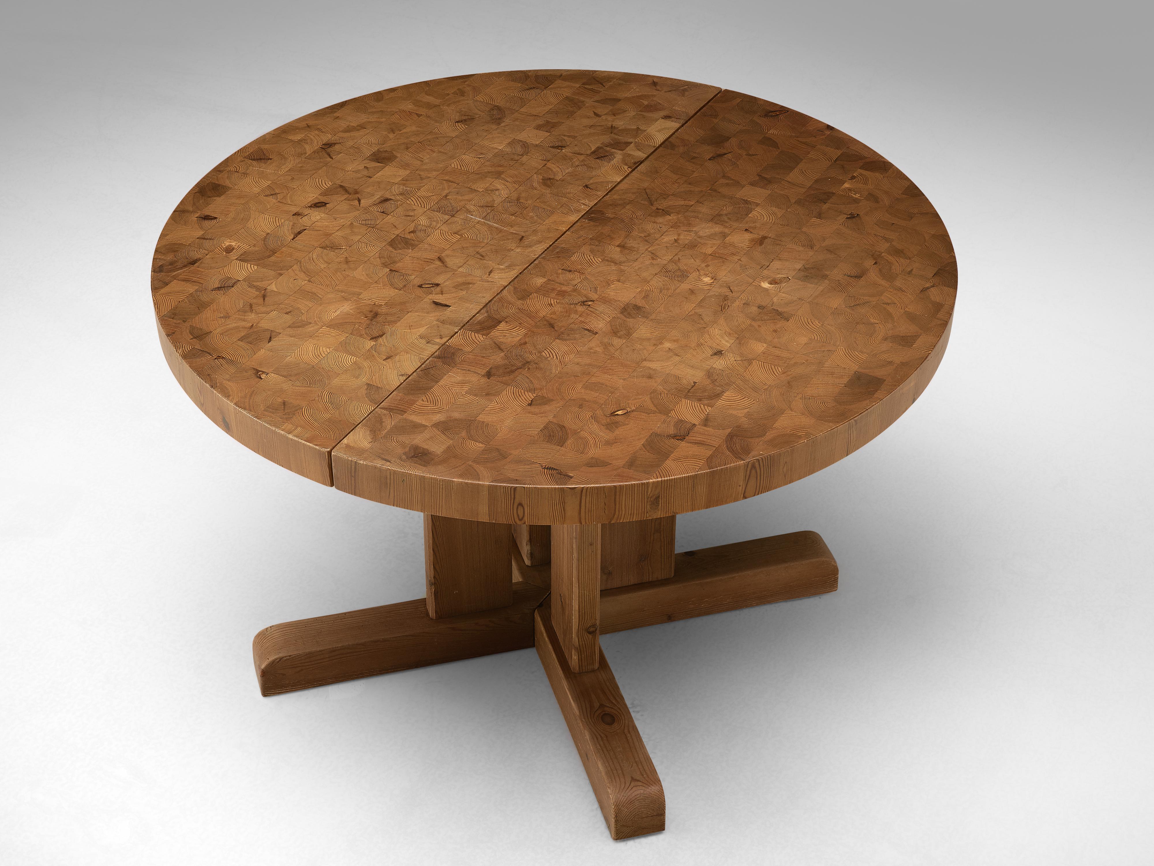 Mid-20th Century Extendable Danish Dining Table with End-Grain Tabletop