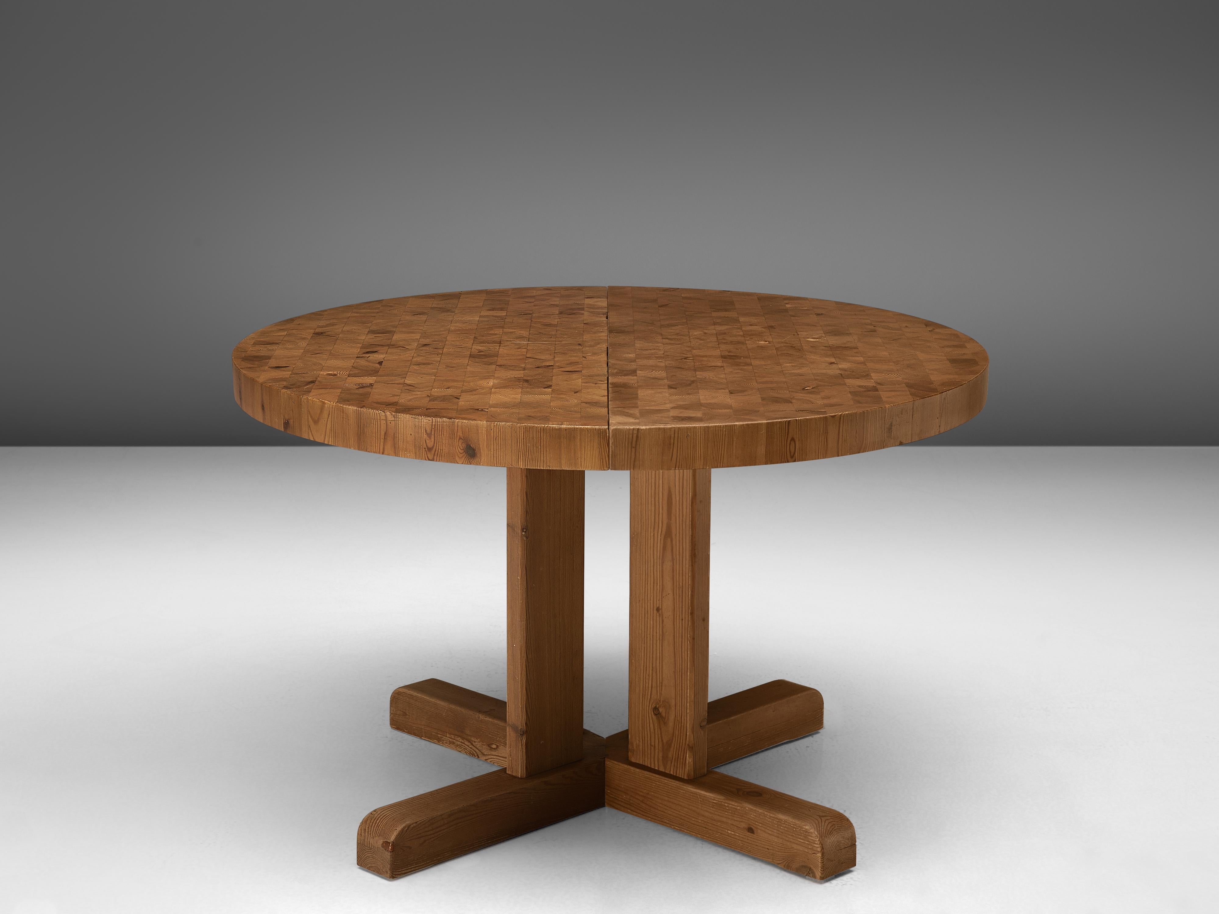 Scandinavian Modern Extendable Danish Dining Table with End-Grain Tabletop