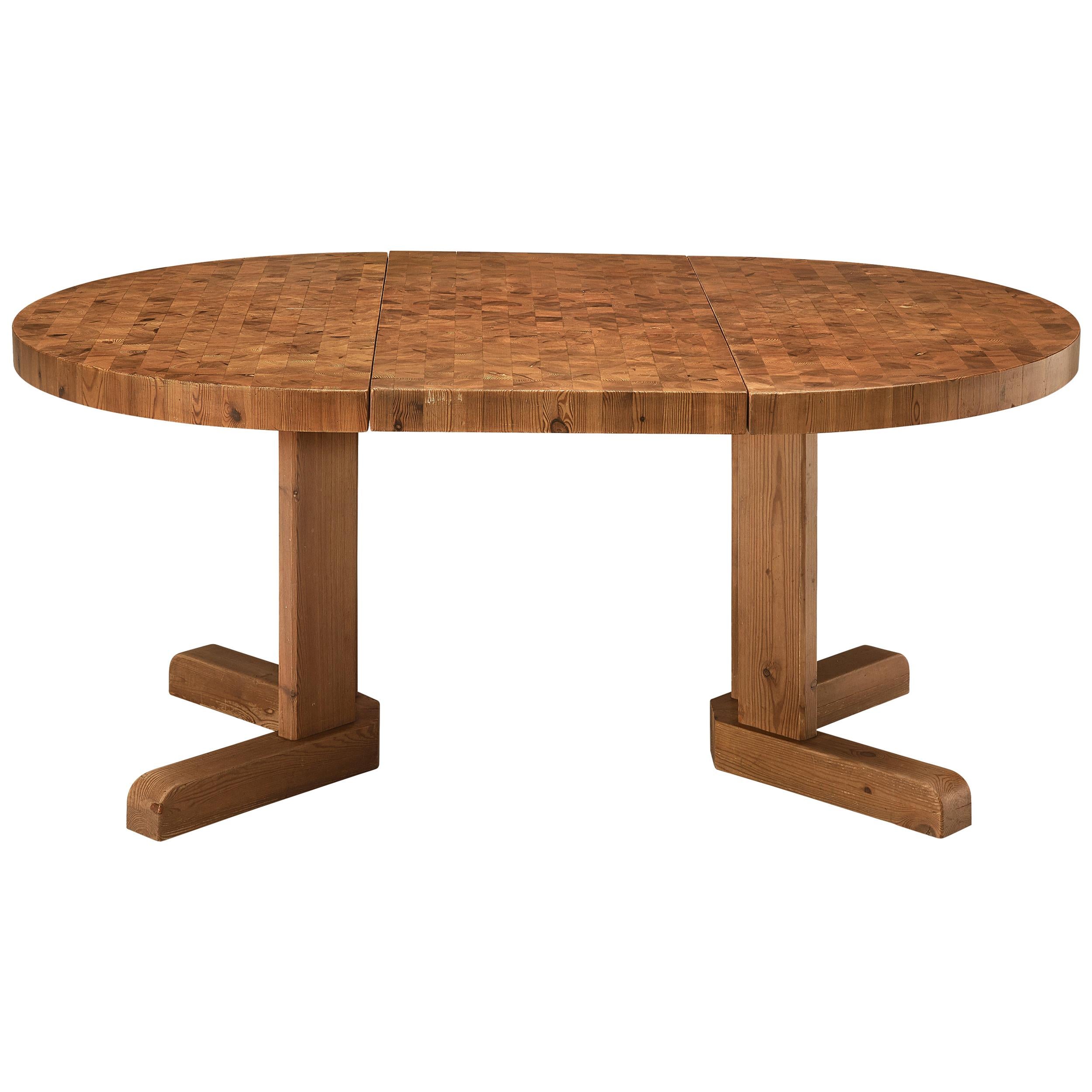 Extendable Danish Dining Table with End-Grain Tabletop
