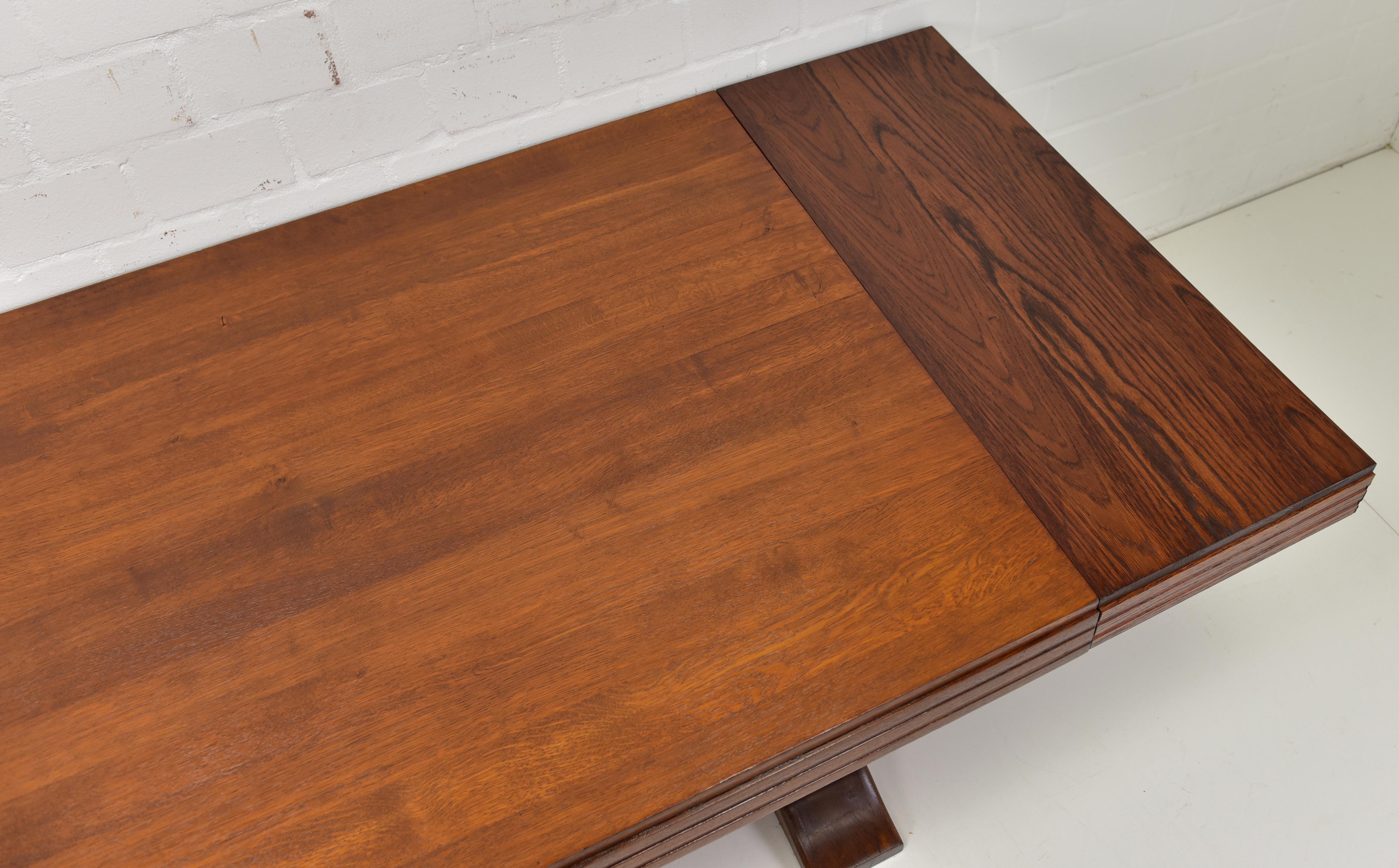 Extendable Dining / Conference Table Art Deco Ca, 1930 Massive Oak For Sale 3