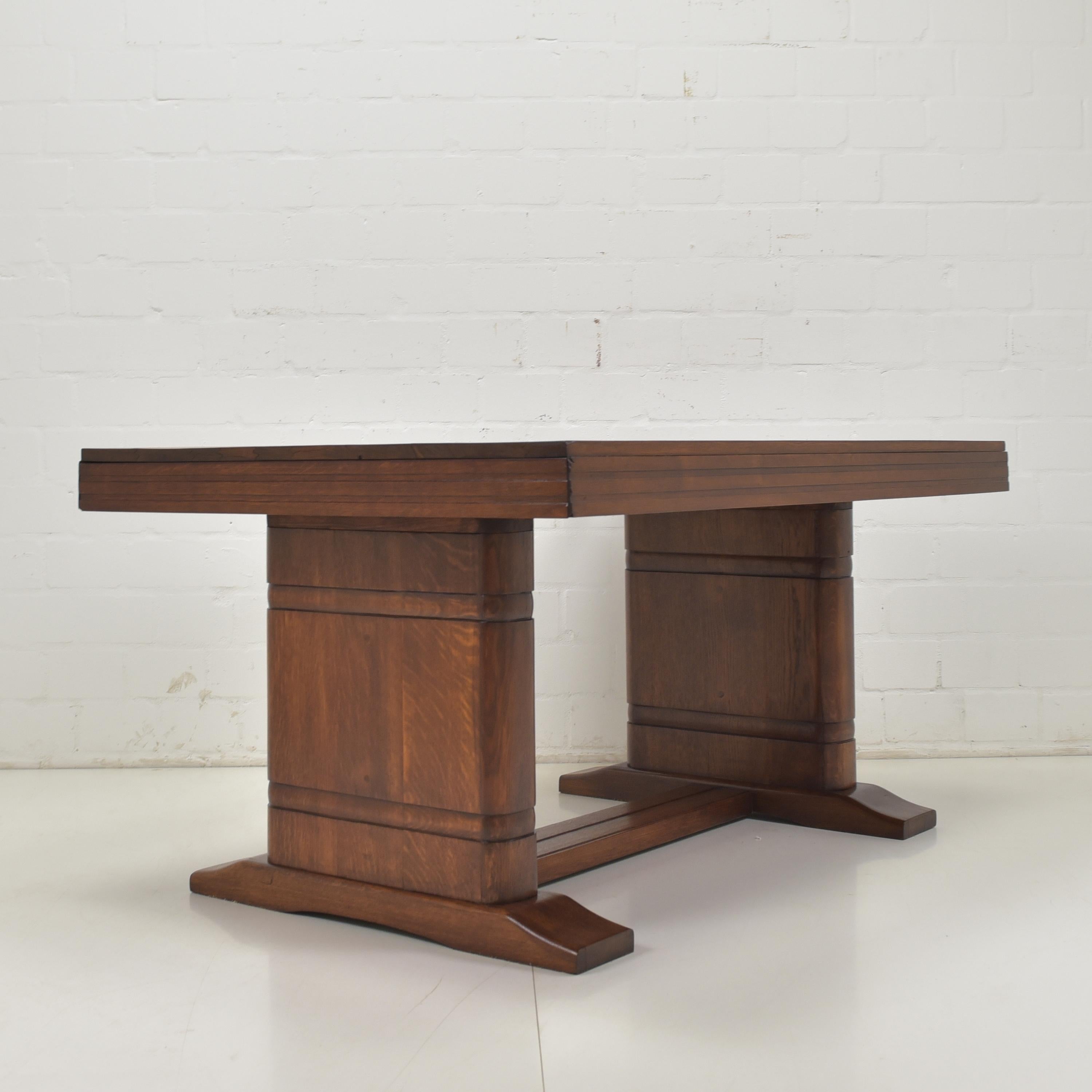 Extendable Dining / Conference Table Art Deco Ca, 1930 Massive Oak For Sale 4