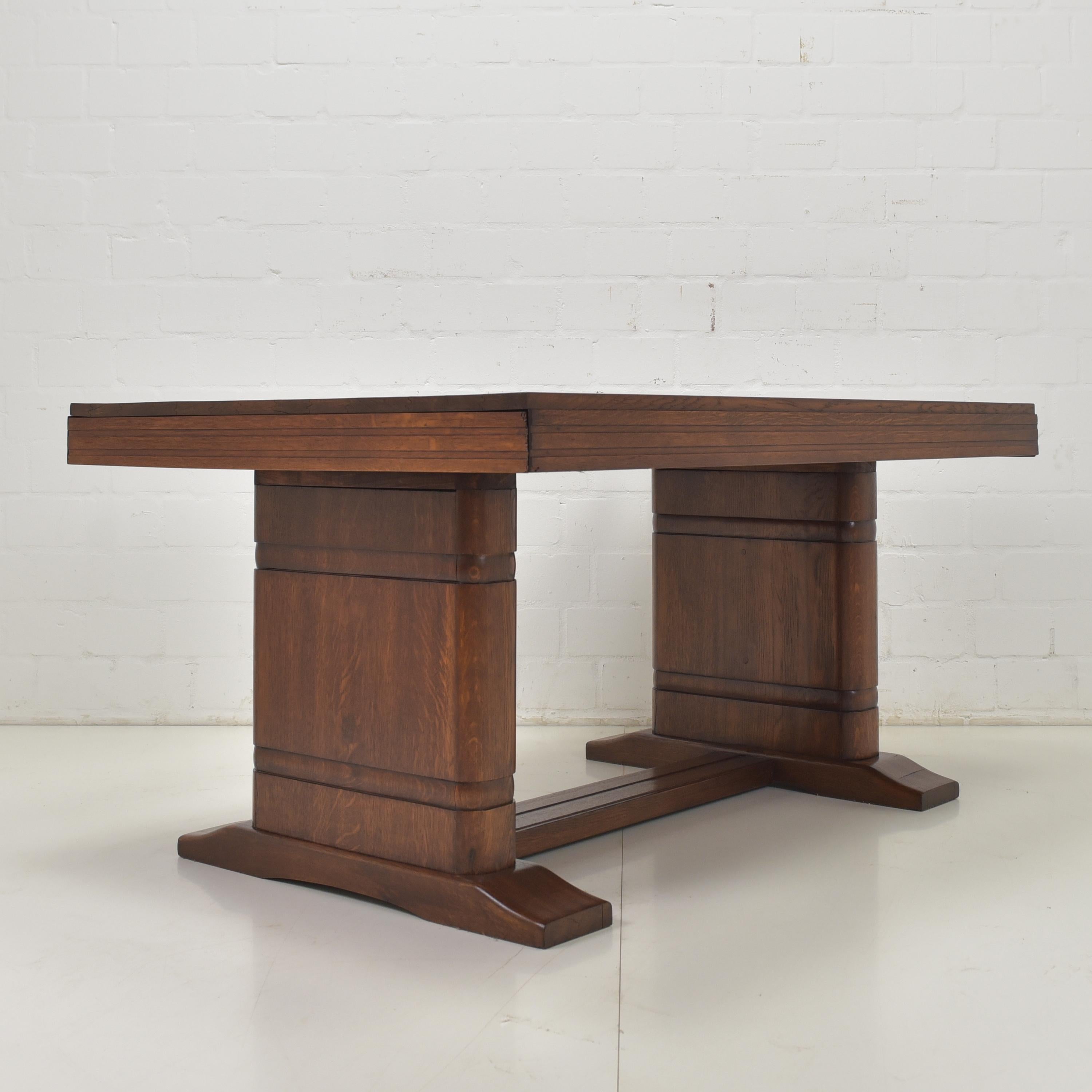 Extendable Dining / Conference Table Art Deco Ca, 1930 Massive Oak For Sale 5