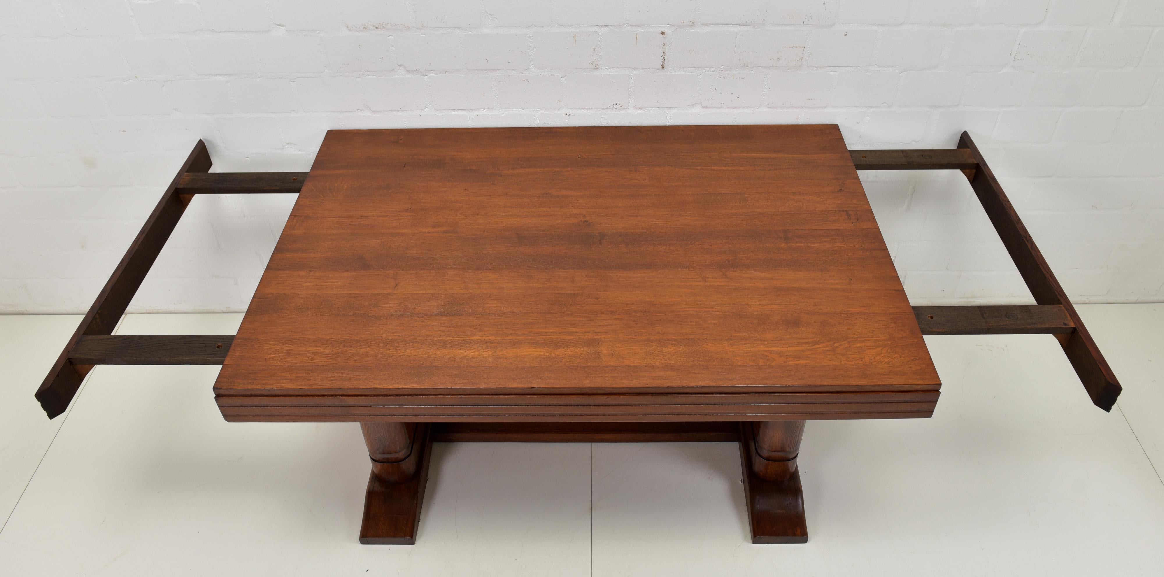 Extendable Dining / Conference Table Art Deco Ca, 1930 Massive Oak For Sale 1