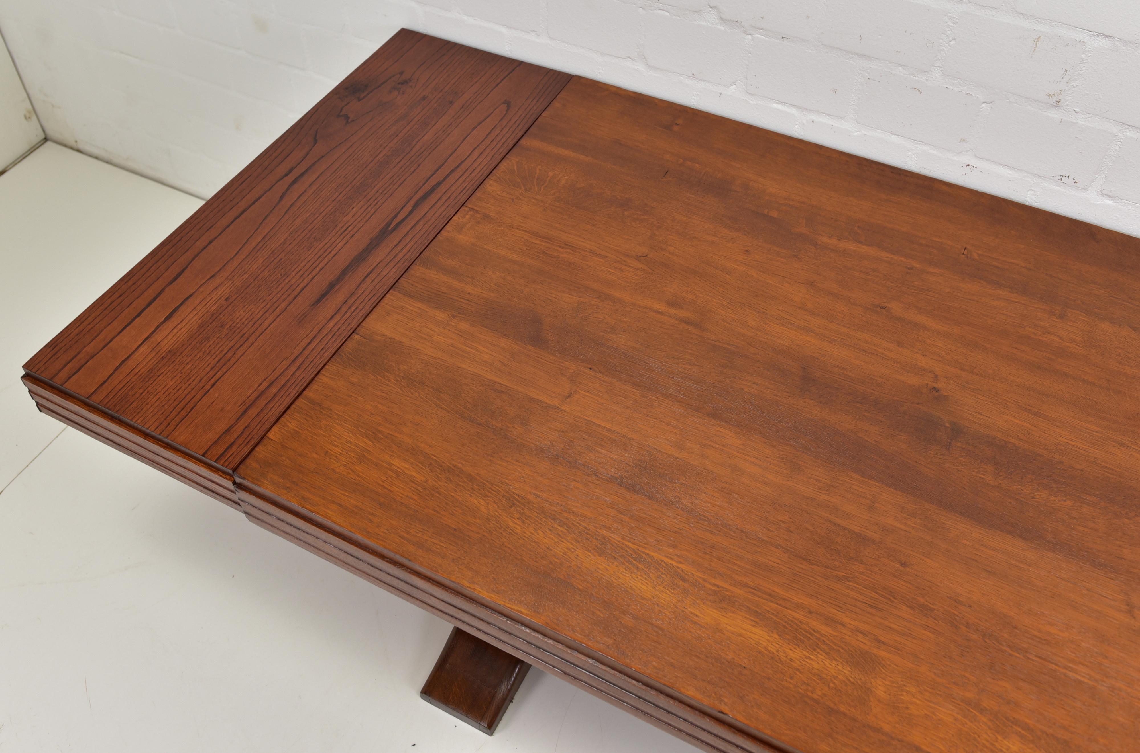 Extendable Dining / Conference Table Art Deco Ca, 1930 Massive Oak For Sale 2