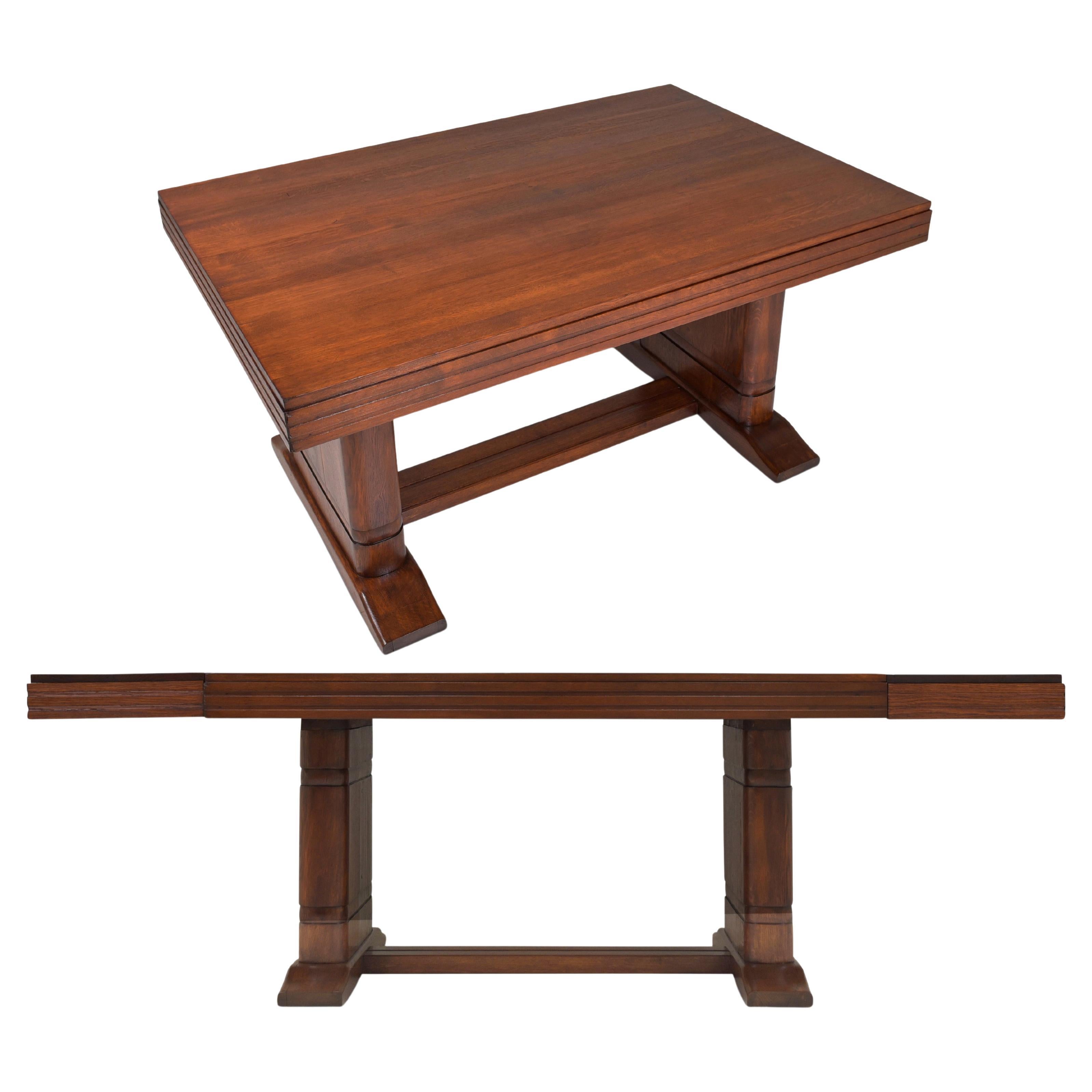 Extendable Dining / Conference Table Art Deco Ca, 1930 Massive Oak For Sale