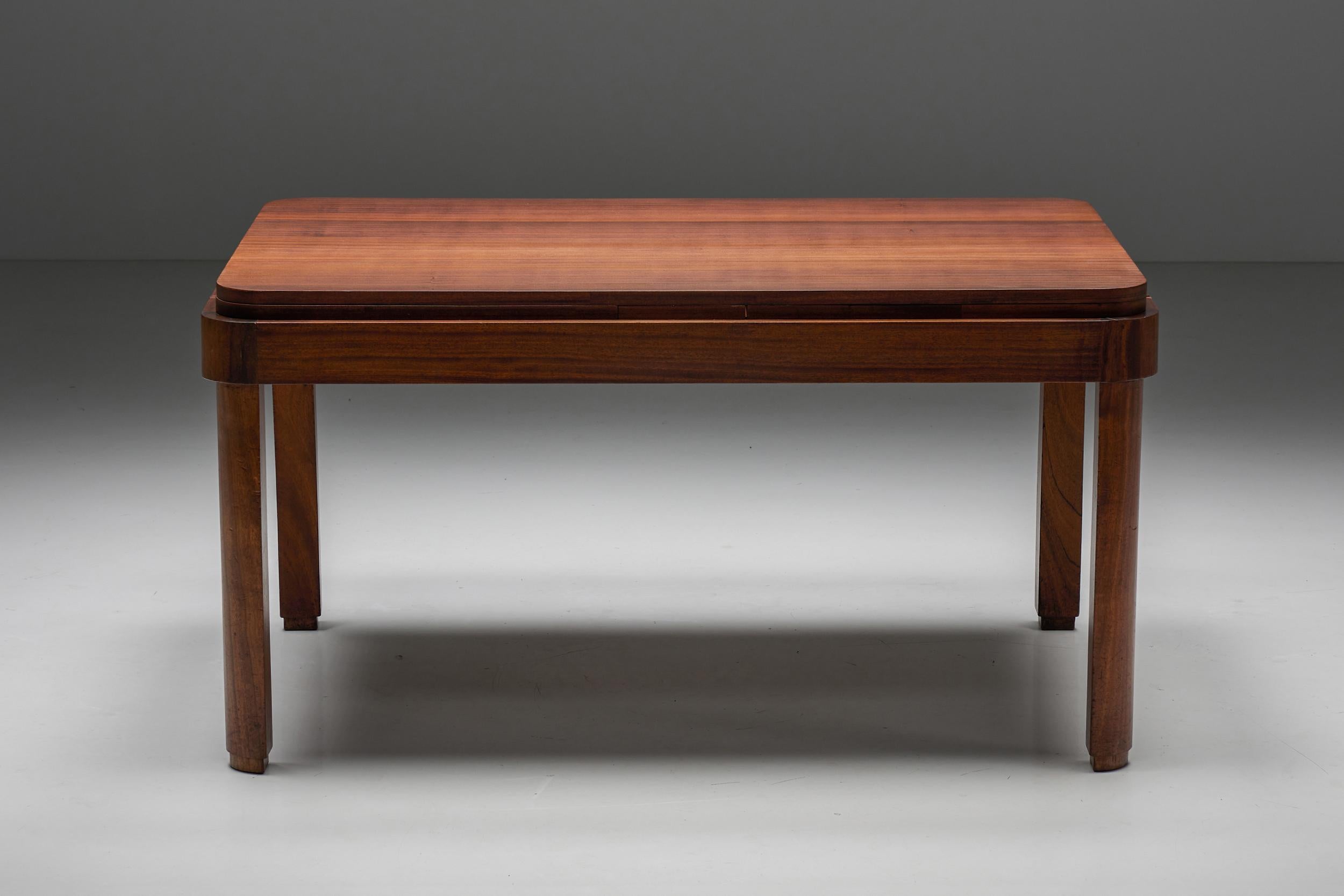 Extendable Dining Table by John Van Zeeland, Art Deco, Belgium, 1930s For Sale 1