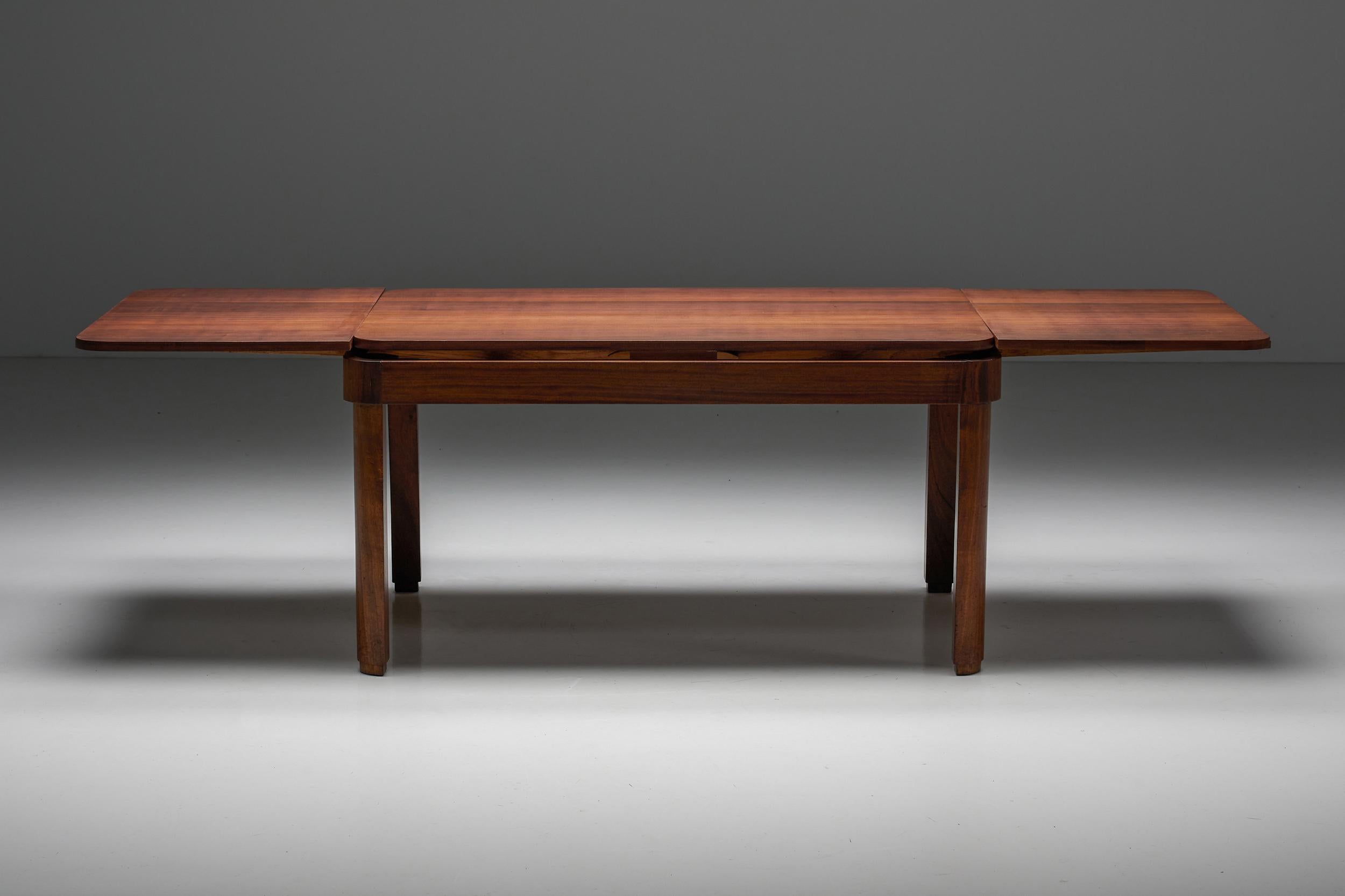 Extendable Dining Table by John Van Zeeland, Art Deco, Belgium, 1930s For Sale 2