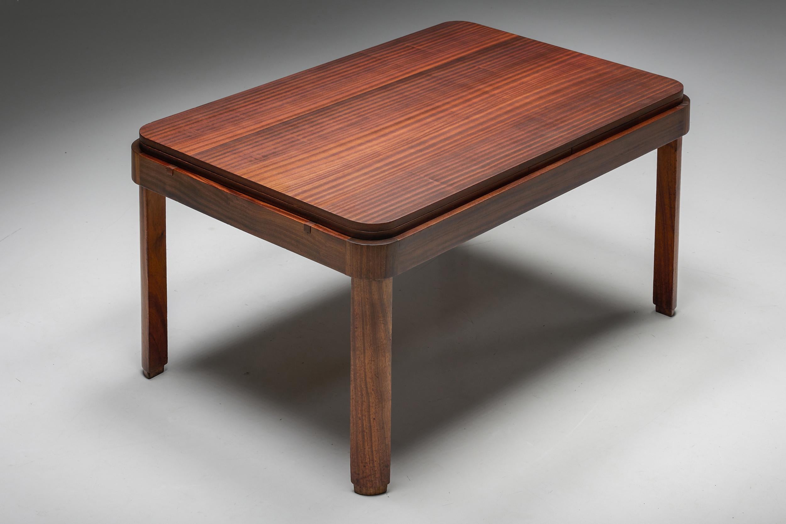 Extendable Dining Table by John Van Zeeland, Art Deco, Belgium, 1930s For Sale 3