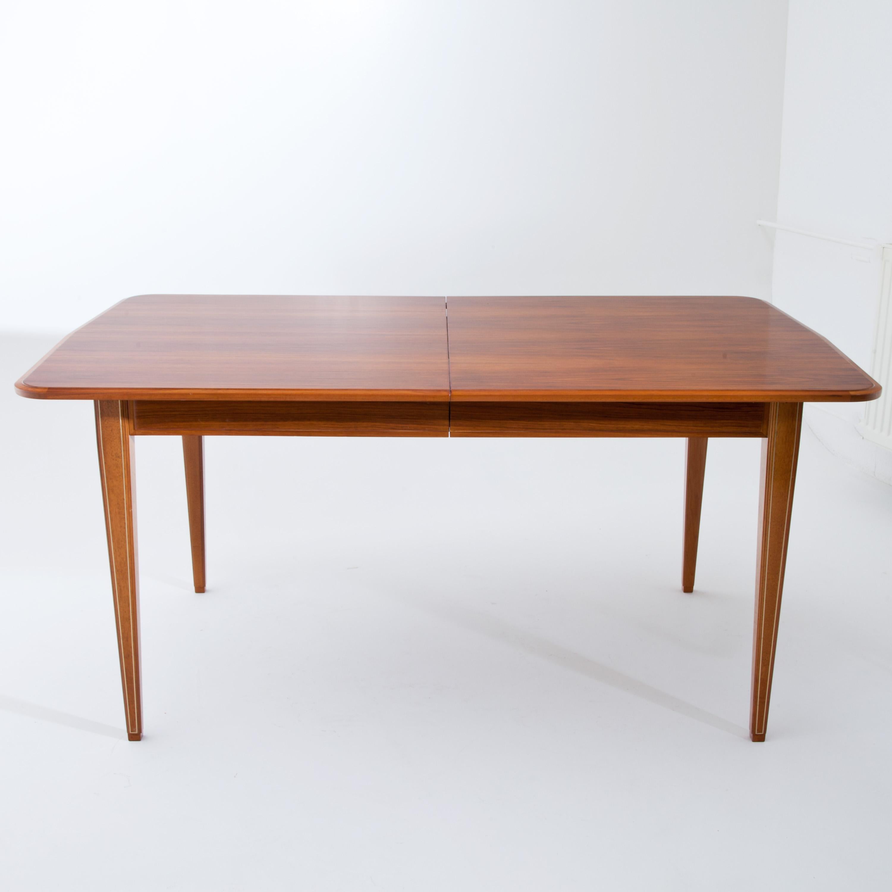 Mid-Century Modern Extendable Dining Table with Brass Inlays, France, Mid-20th Century
