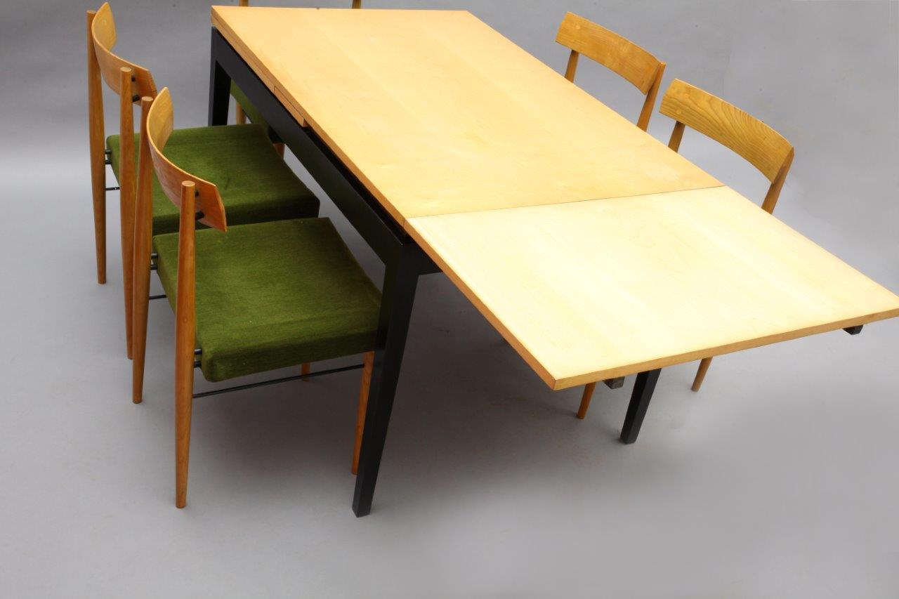 Mid-Century Modern Extendable Dining Table with Six Chairs Vienna 1950 Soziales Wohnen