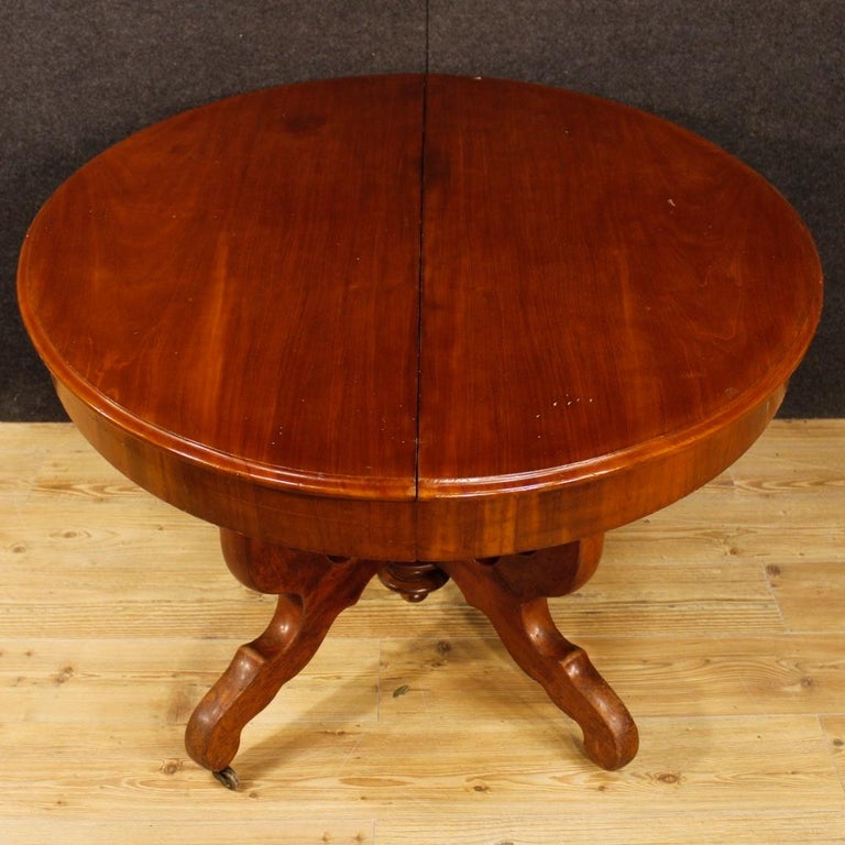 Extendable Dutch Dining Table in Carved Mahogany Wood from 20th Century