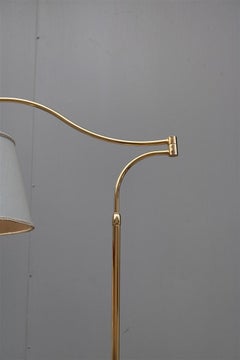 Extendable Floor Lamp of the 1950 Italian Design Gold Brass Dome Fabric