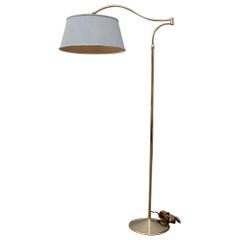 Extendable Floor Lamp of the 1950 Italian Design Gold Brass Dome Fabric