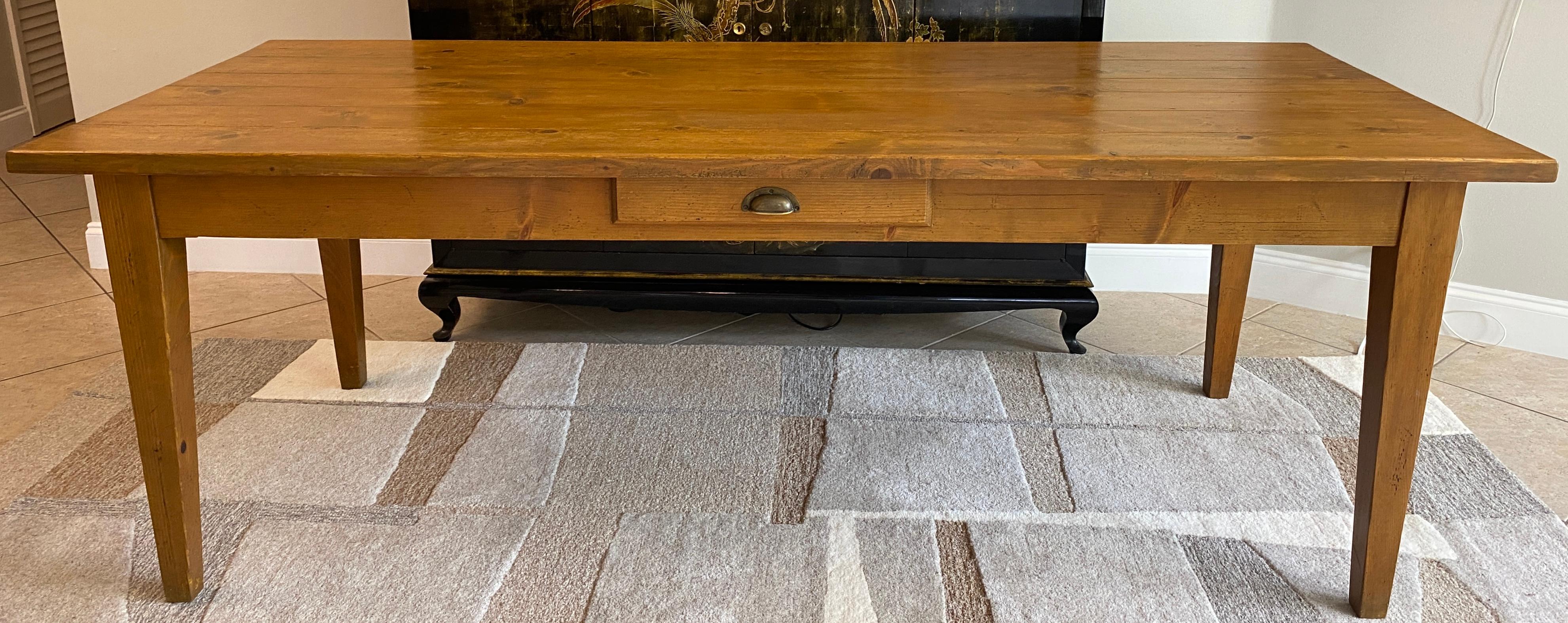 Extendable French Provincial Style Farm Table with Center Drawer For Sale 1