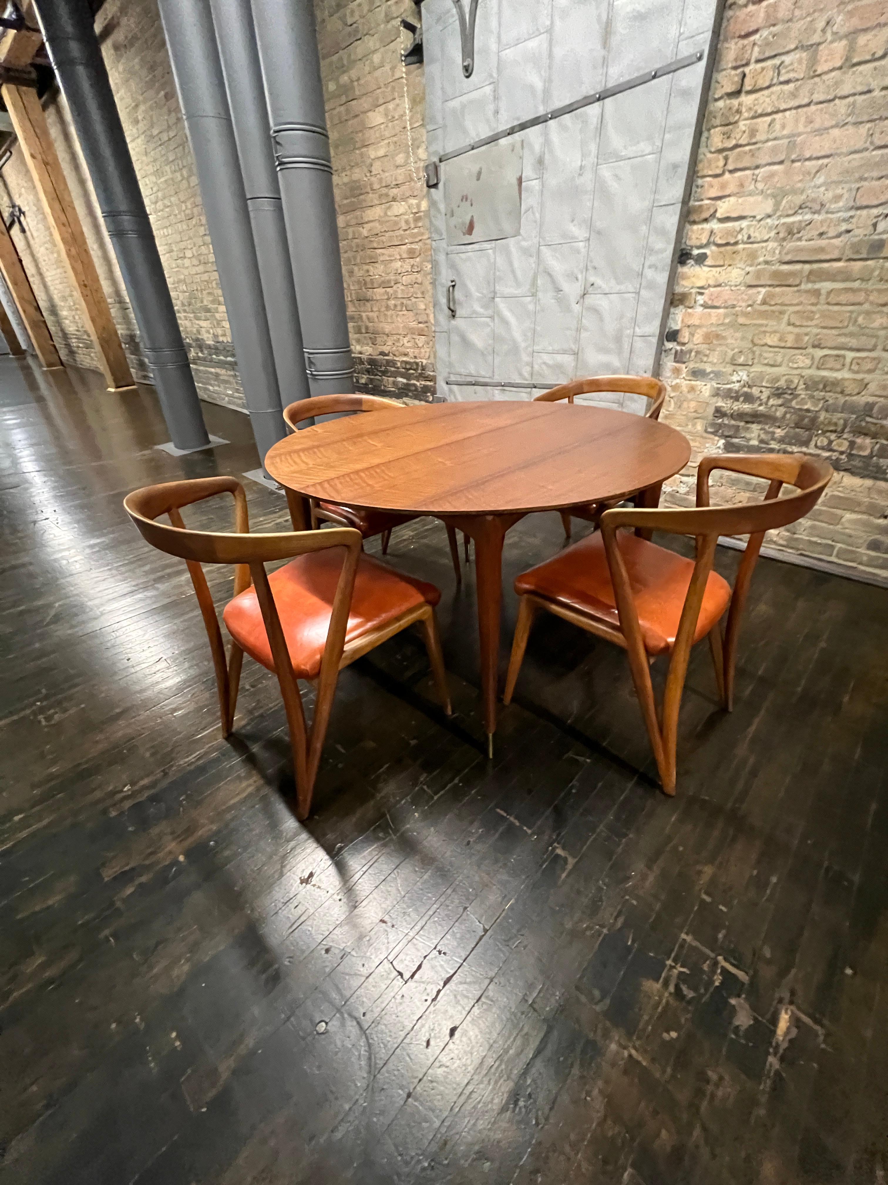 Brass Extendable Gio Ponte Dining Table in Italian Walnut by Singer and Sons 