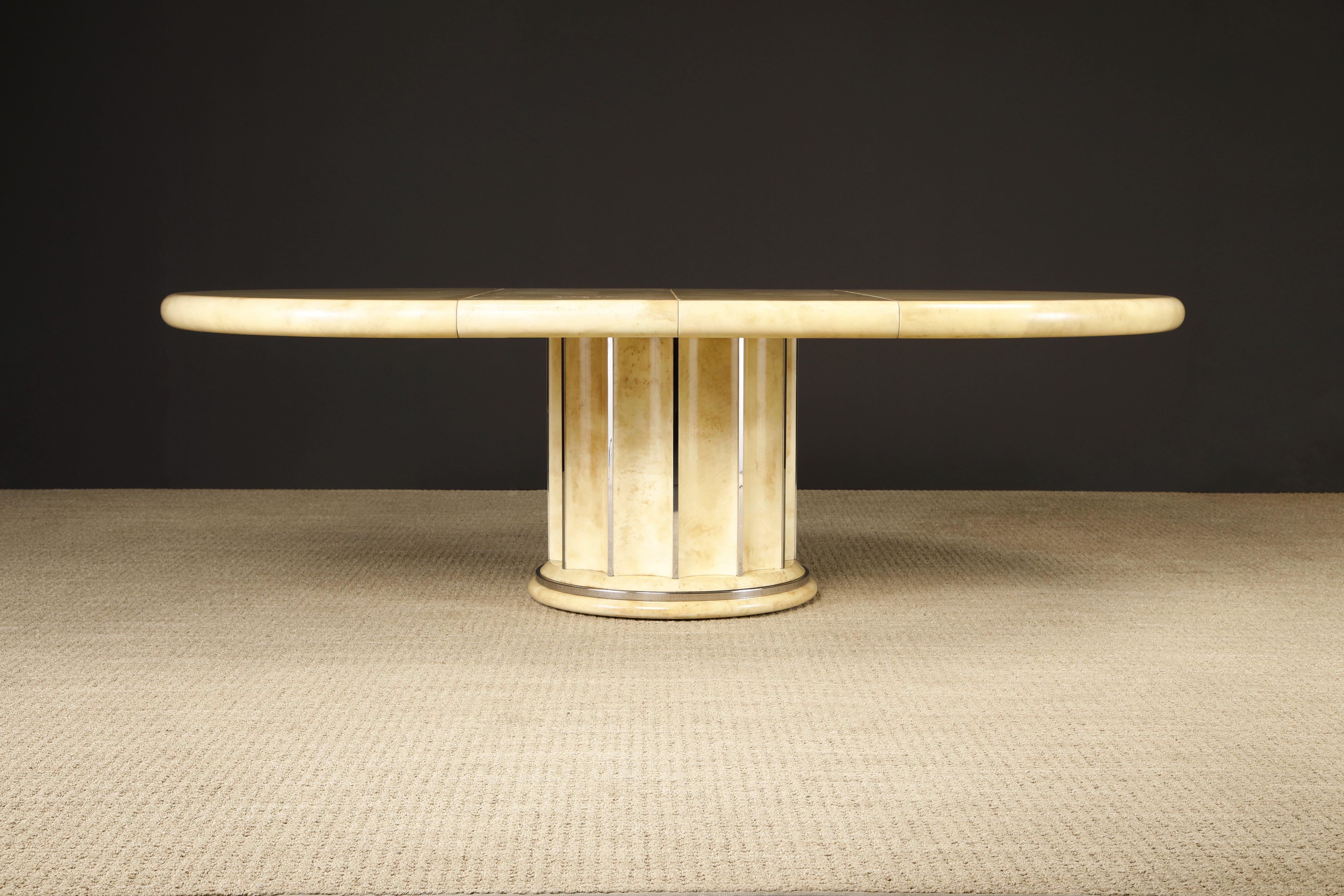 Extendable Lacquered Goatskin Dining Table, c 1970, Restored w French Polish For Sale 4
