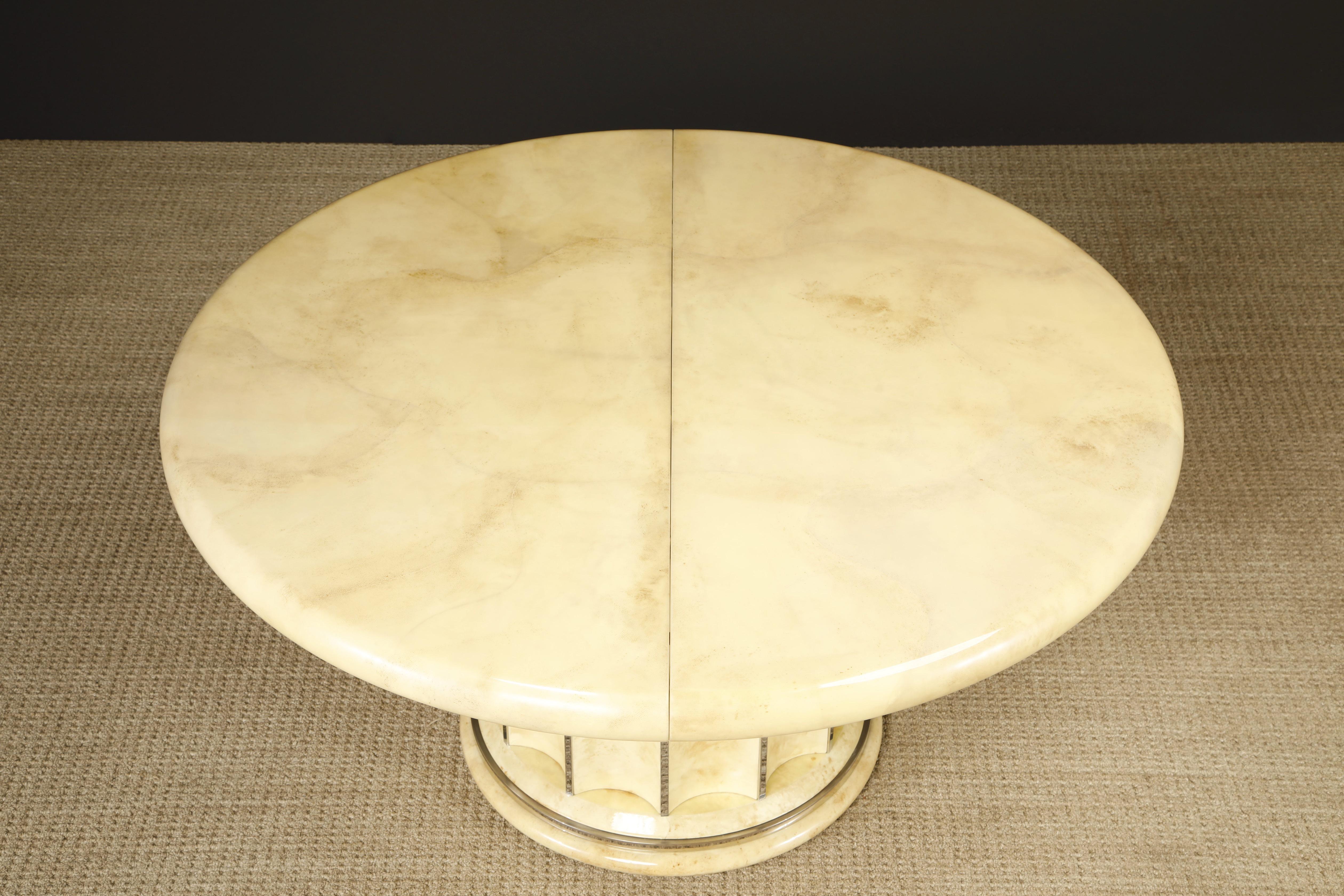 Extendable Lacquered Goatskin Dining Table, c 1970, Restored w French Polish For Sale 5