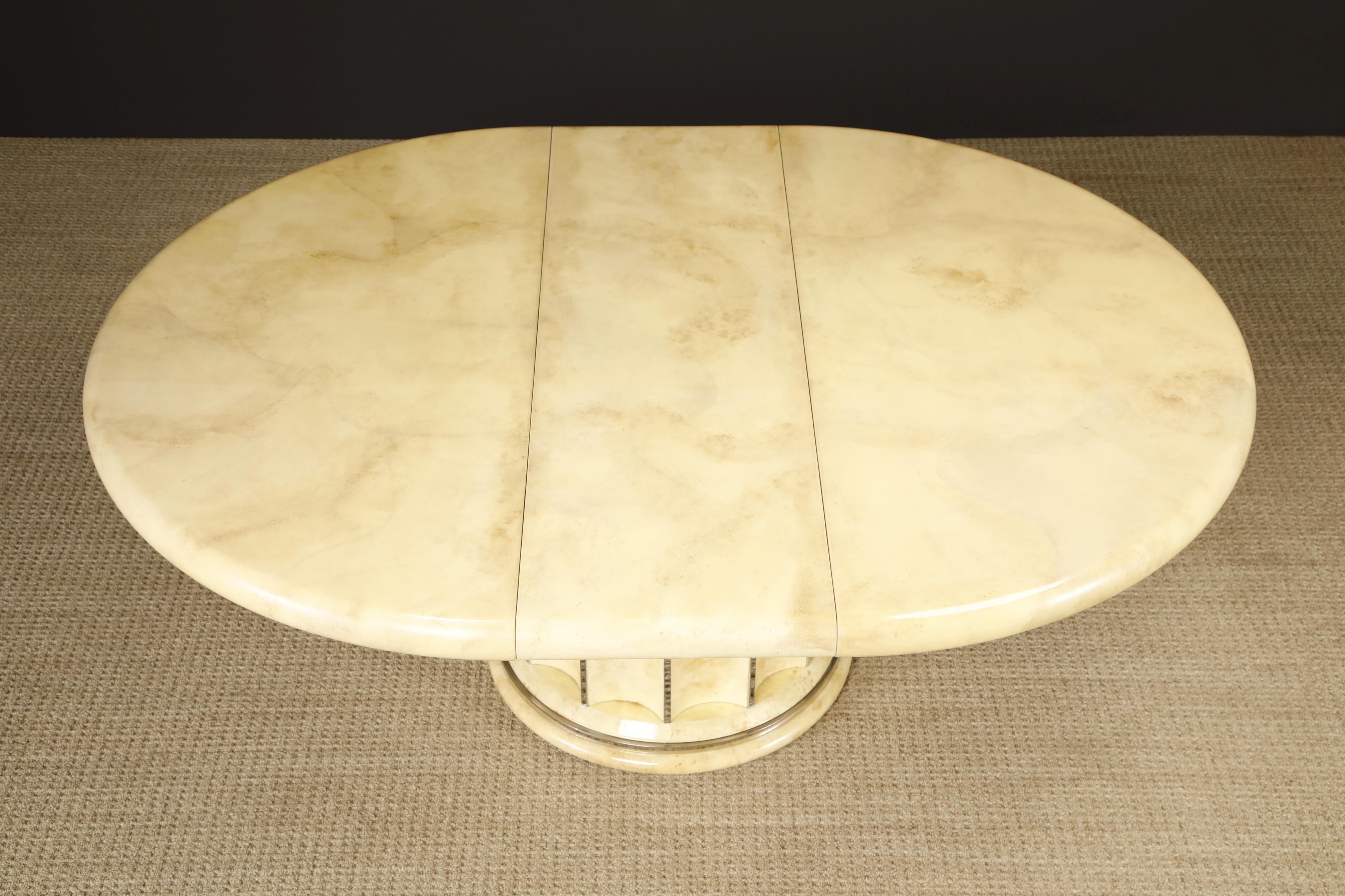 Extendable Lacquered Goatskin Dining Table, c 1970, Restored w French Polish For Sale 6