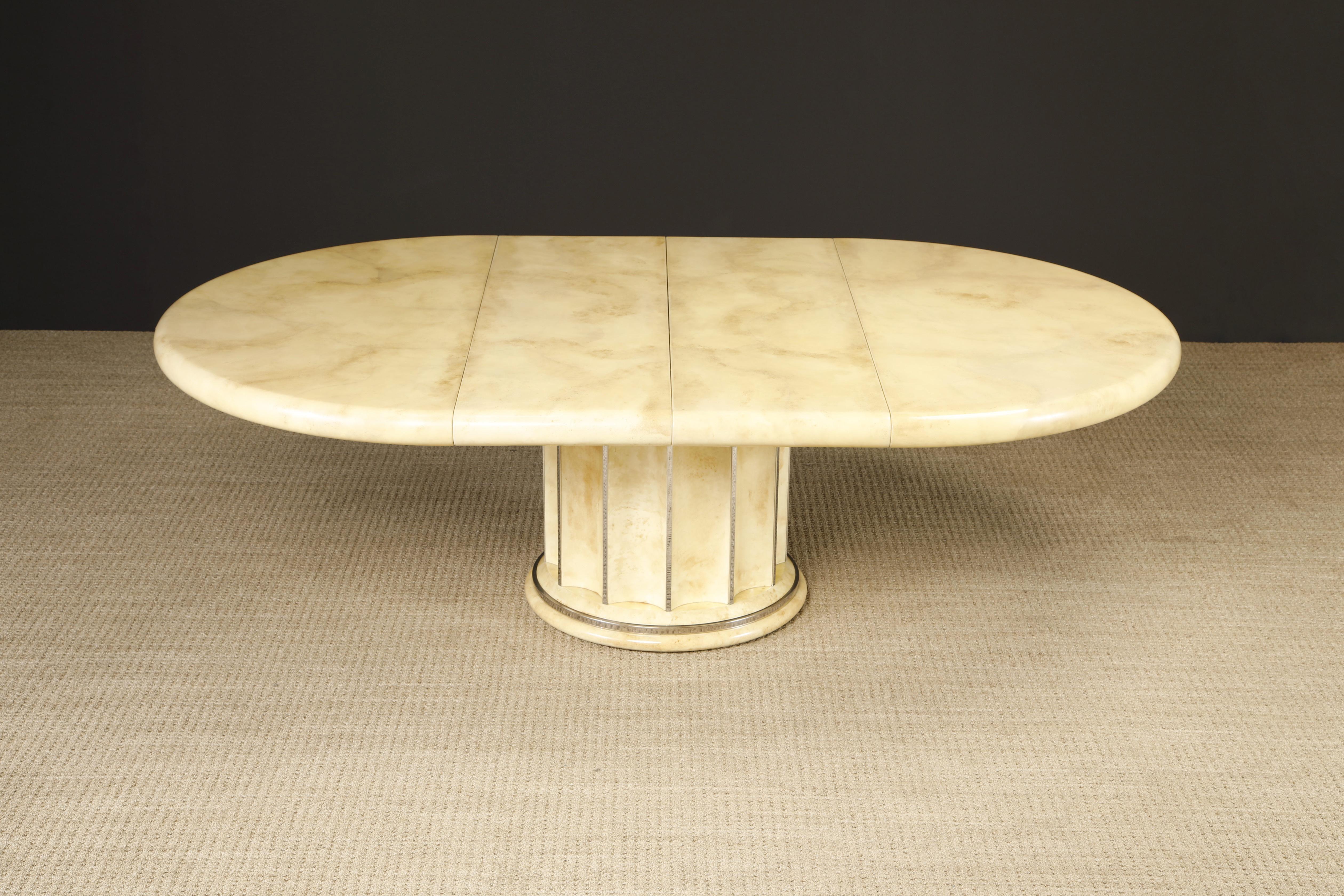 Extendable Lacquered Goatskin Dining Table, c 1970, Restored w French Polish For Sale 7