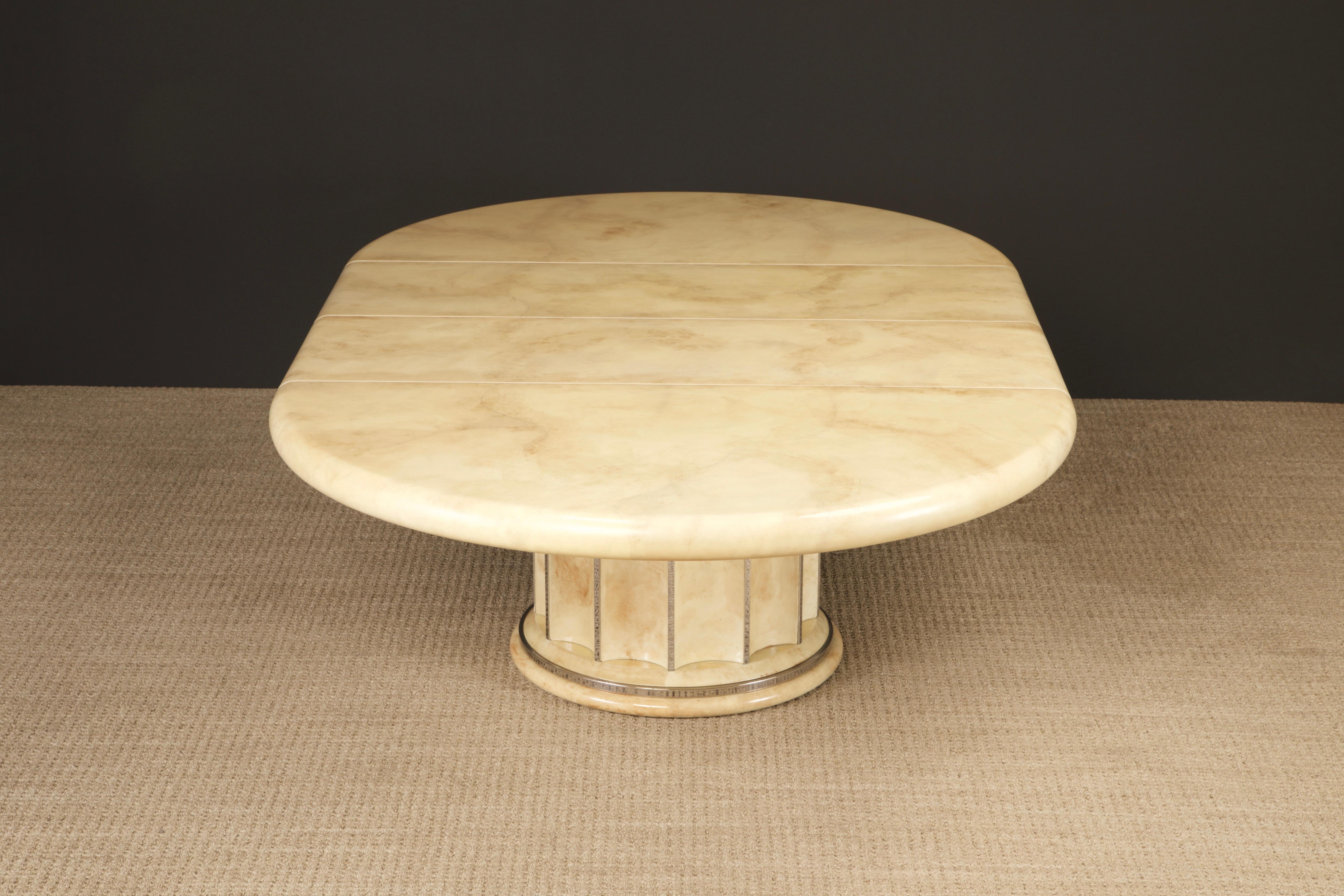 Extendable Lacquered Goatskin Dining Table, c 1970, Restored w French Polish For Sale 8