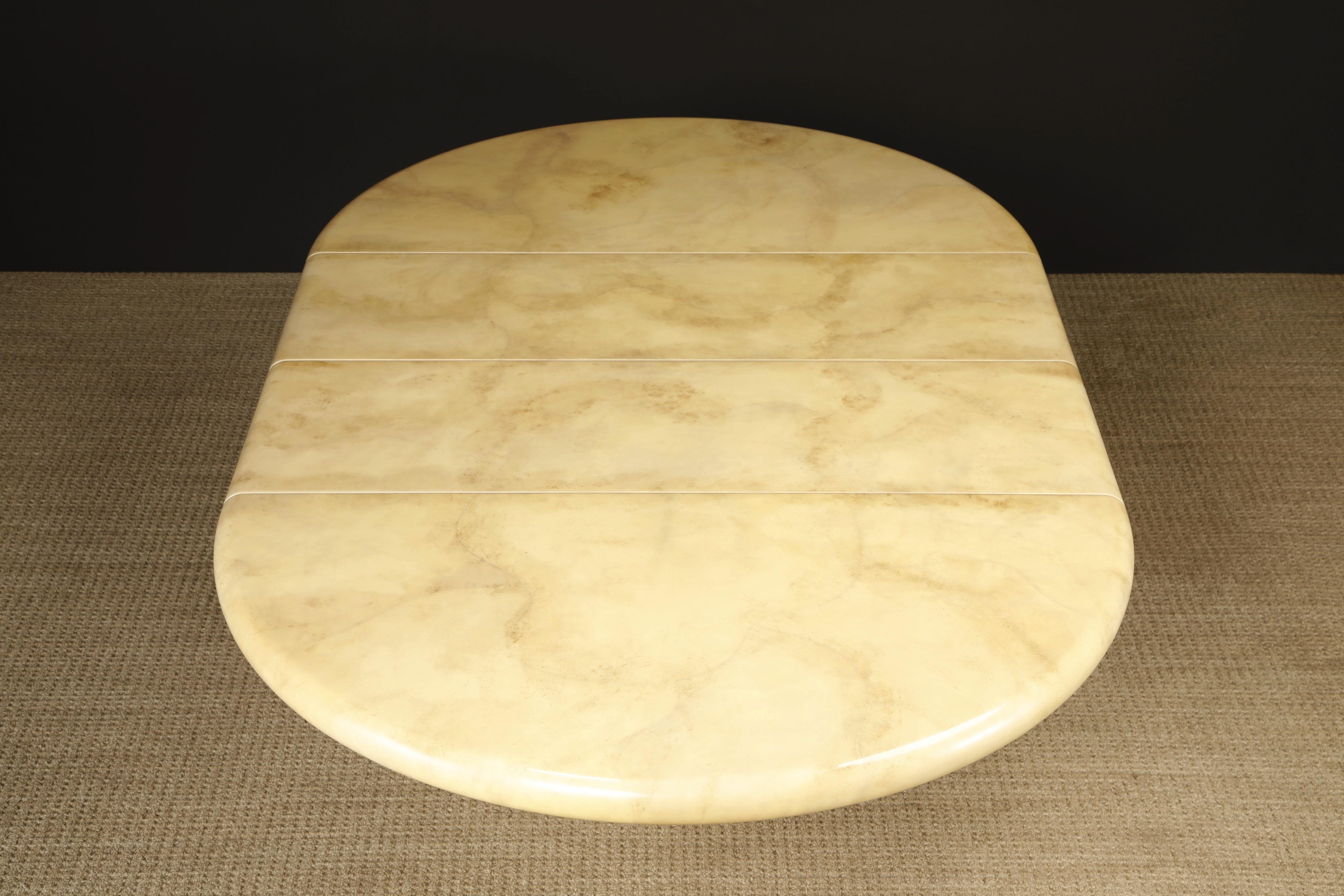 Extendable Lacquered Goatskin Dining Table, c 1970, Restored w French Polish For Sale 9