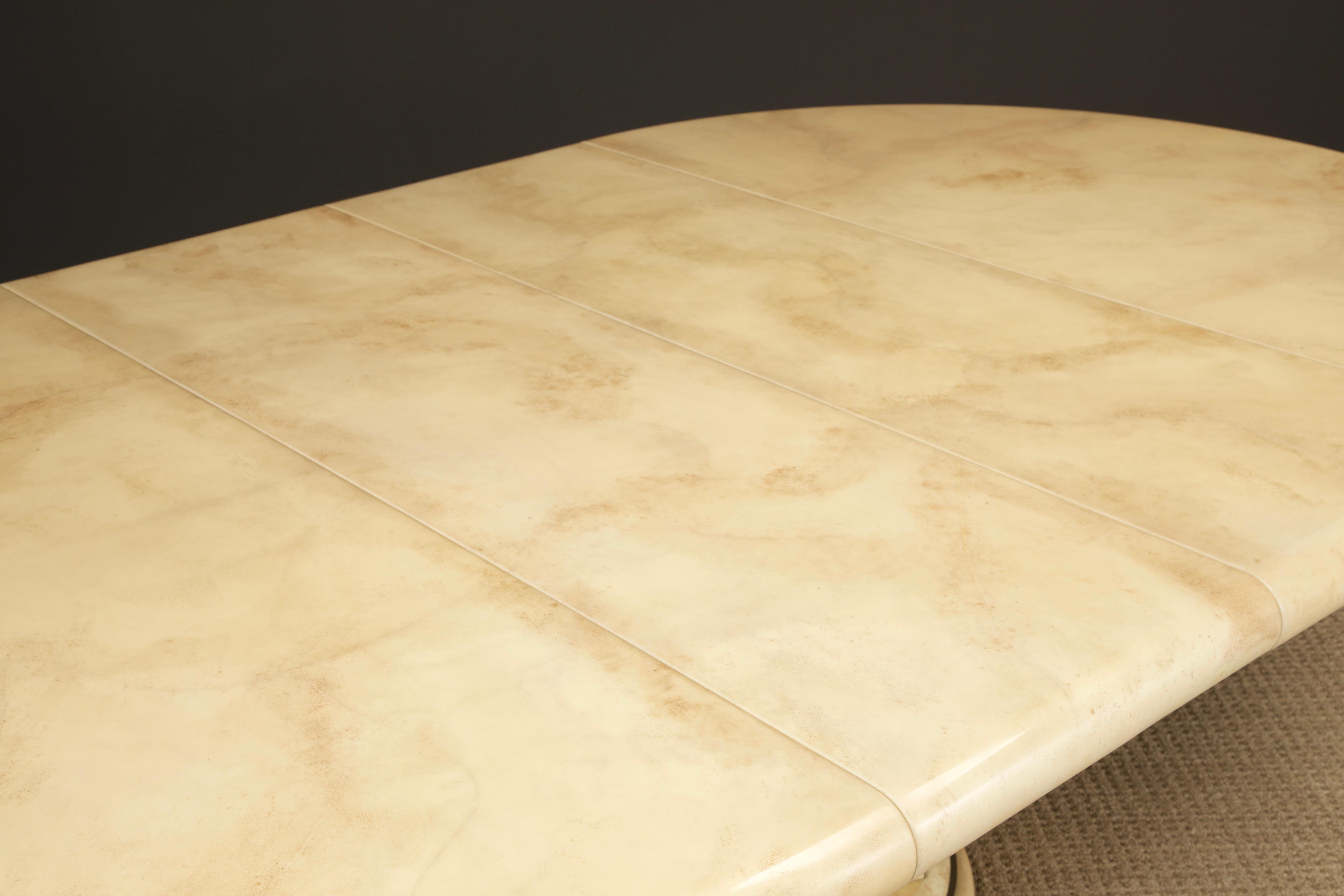 Extendable Lacquered Goatskin Dining Table, c 1970, Restored w French Polish For Sale 12