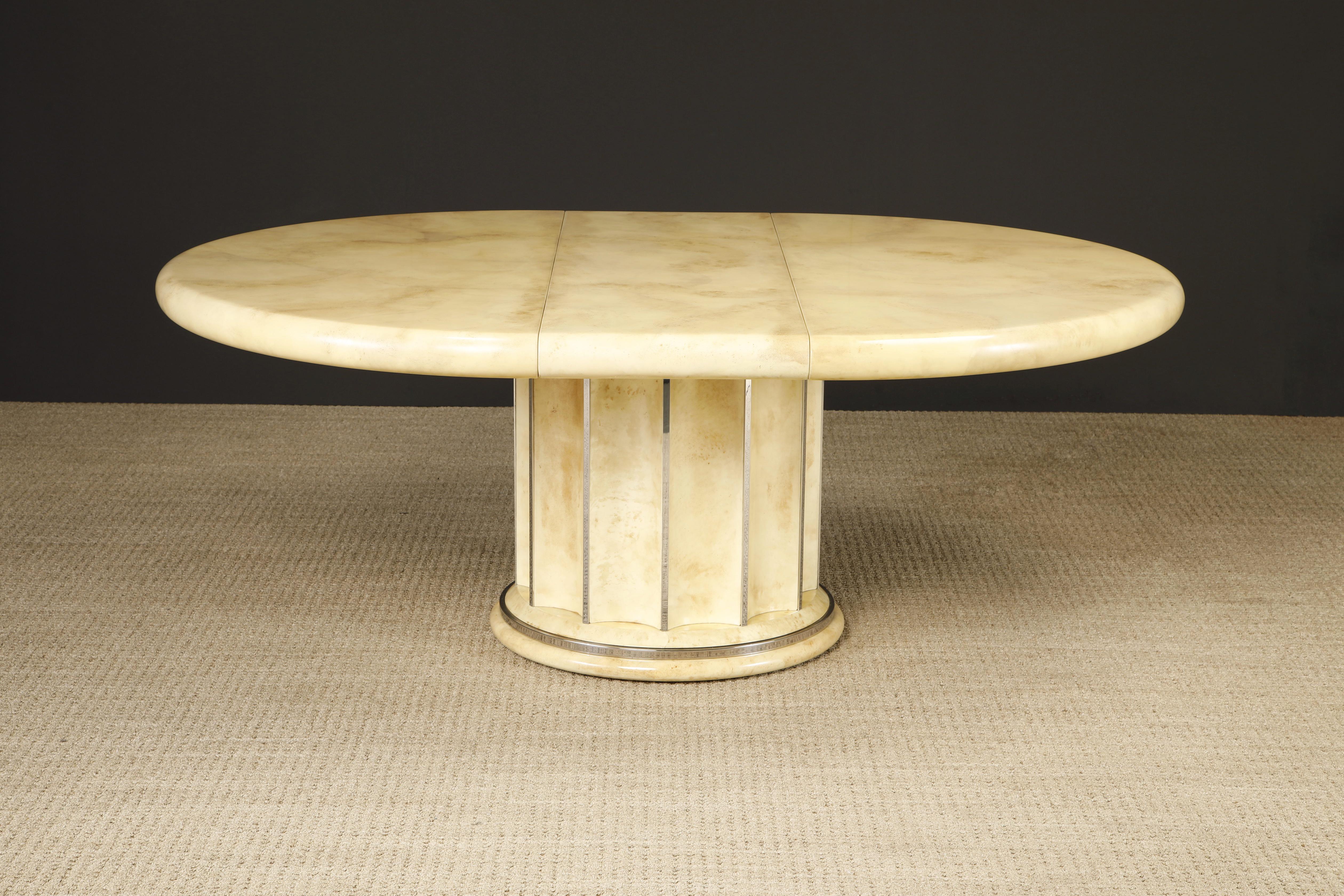 Modern Extendable Lacquered Goatskin Dining Table, c 1970, Restored w French Polish For Sale