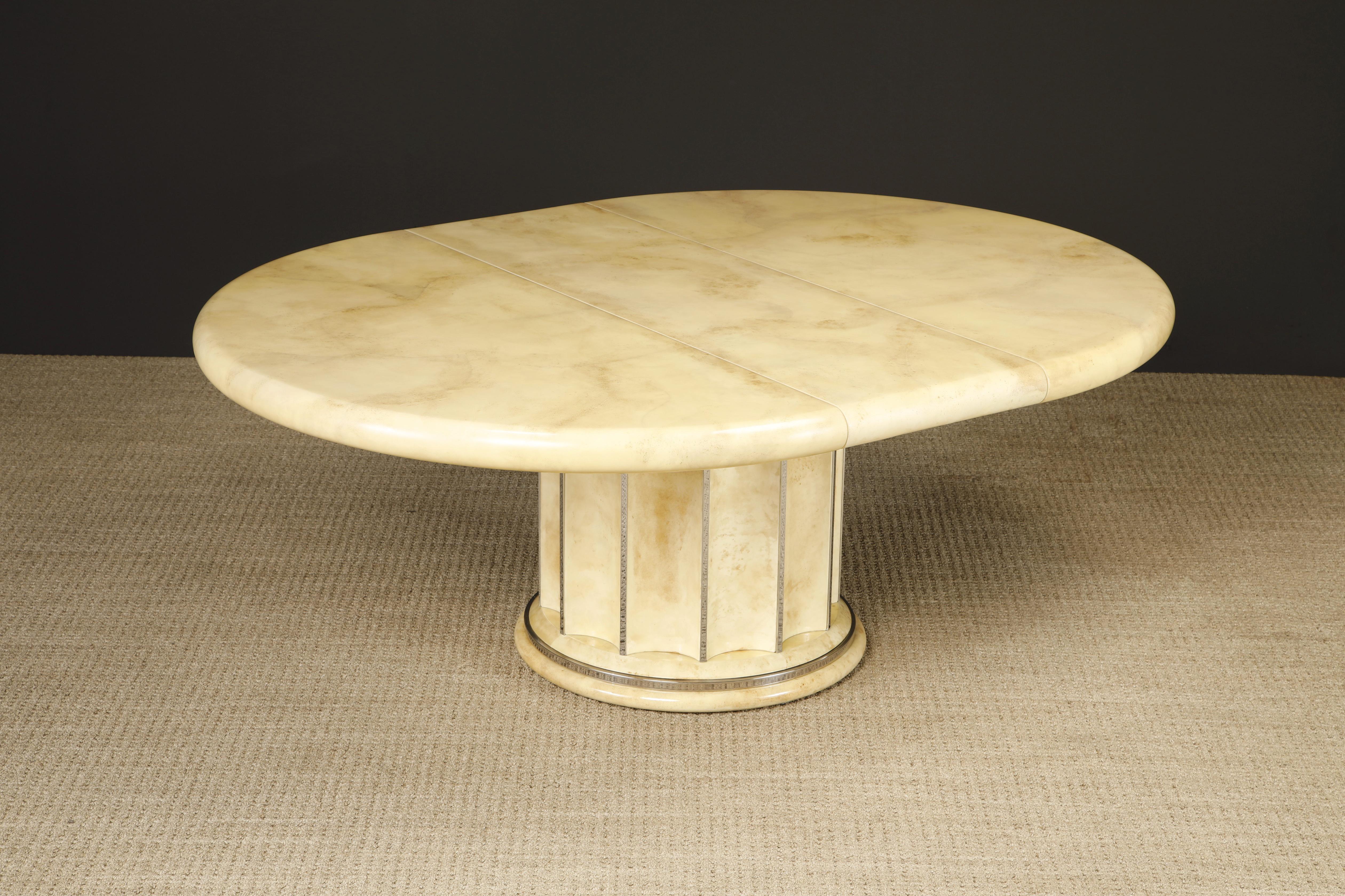 Late 20th Century Extendable Lacquered Goatskin Dining Table, c 1970, Restored w French Polish For Sale