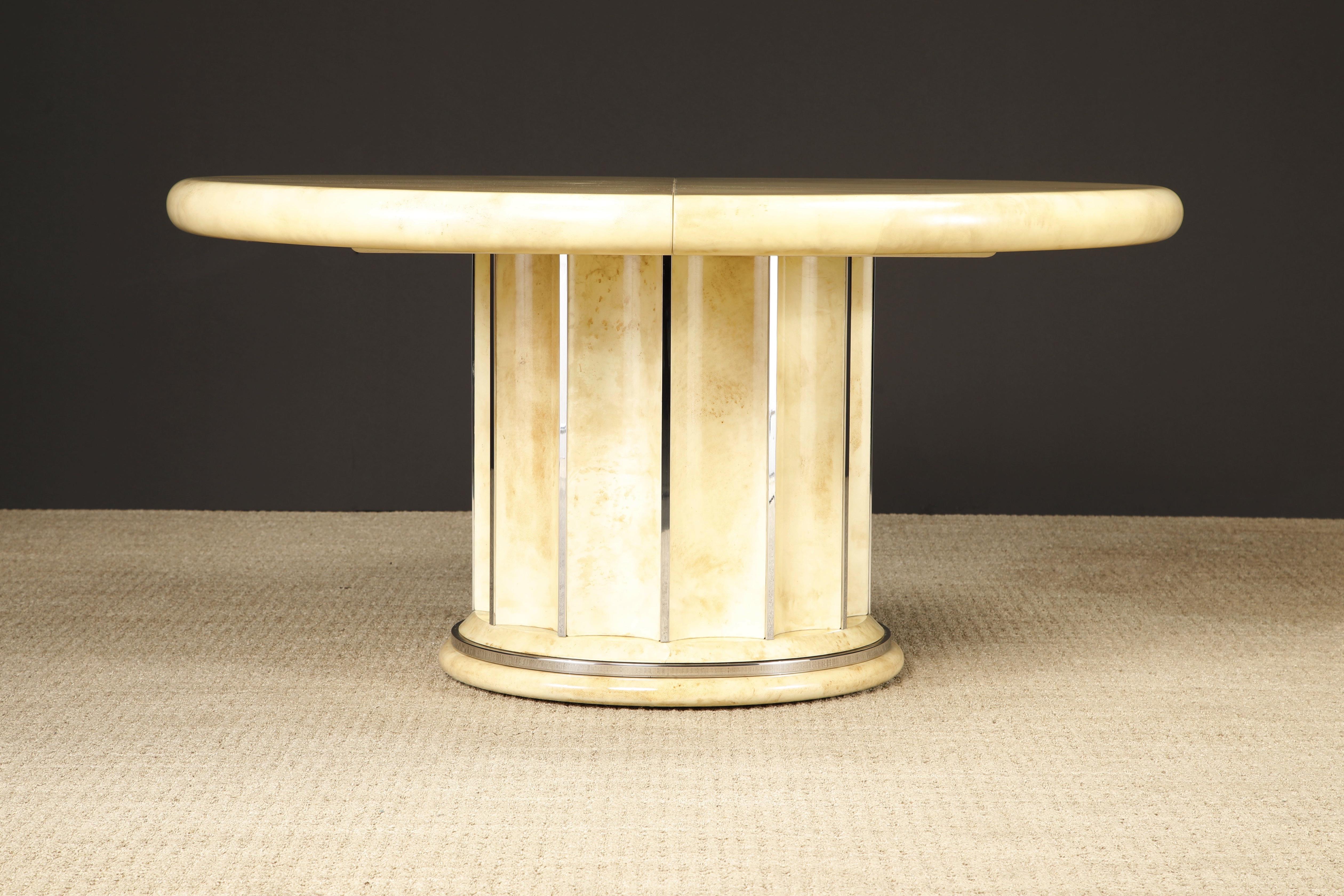 Extendable Lacquered Goatskin Dining Table, c 1970, Restored w French Polish For Sale 2