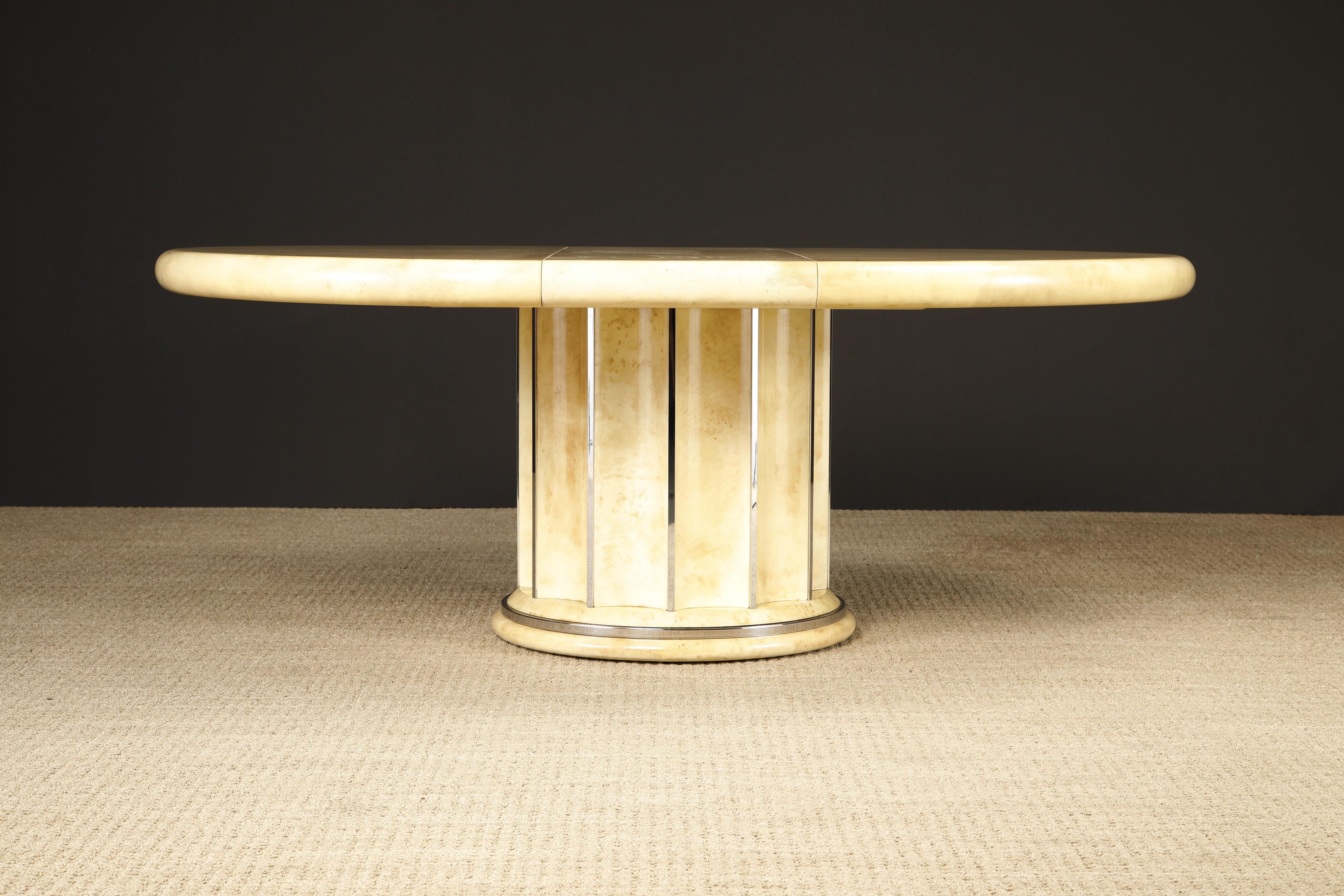 Extendable Lacquered Goatskin Dining Table, c 1970, Restored w French Polish For Sale 3