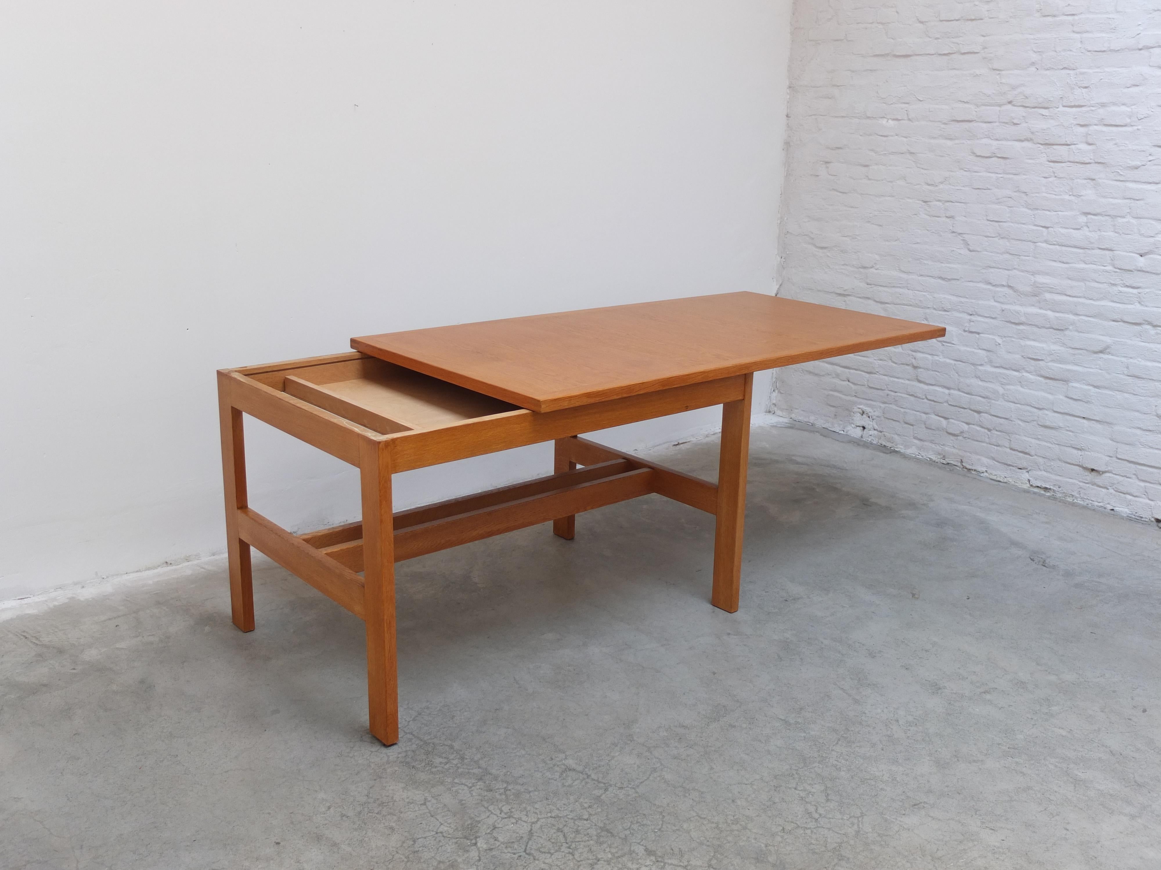 Extendable 'N-Line' Dining Table in Oak by P&J Neirinck, 1960s For Sale 5