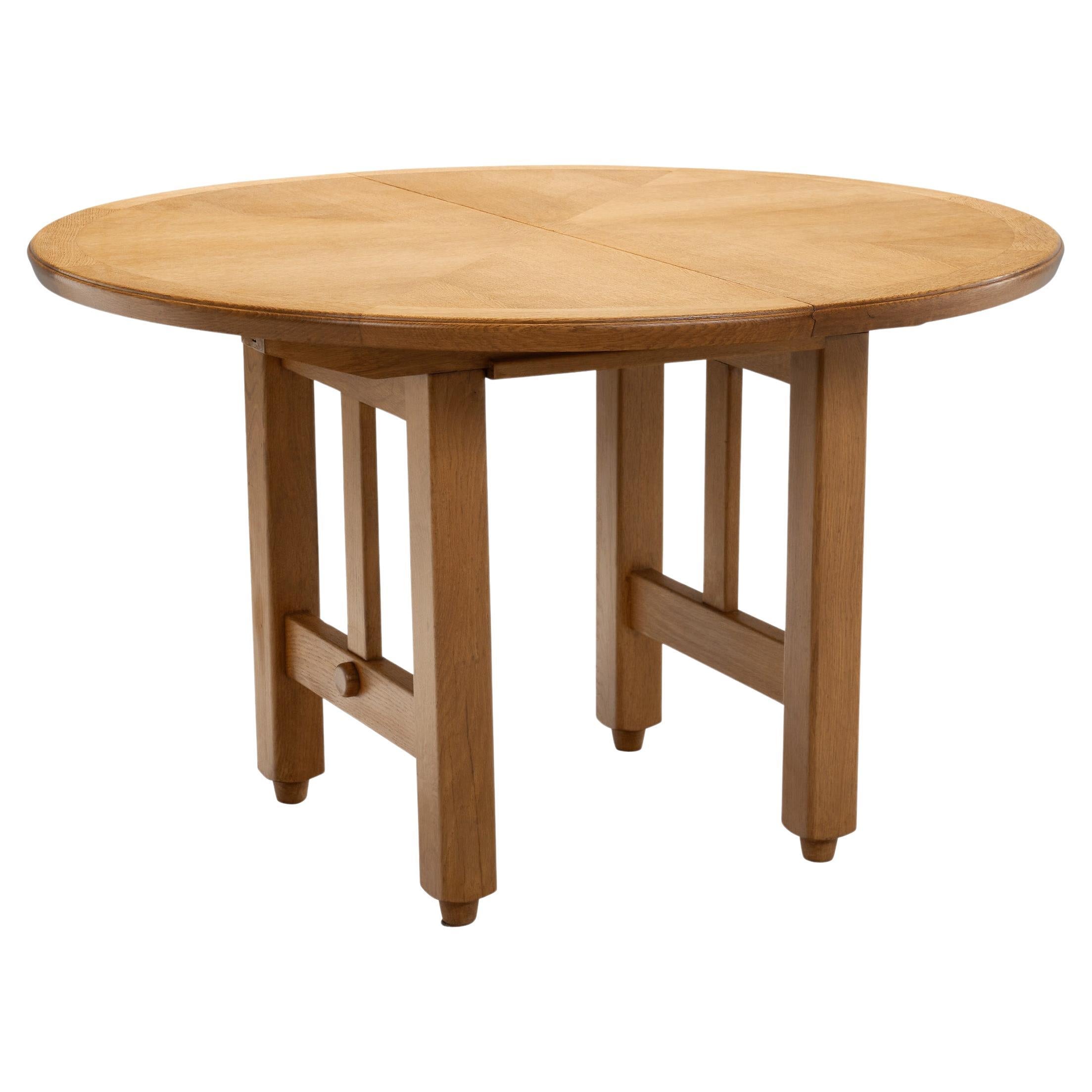 Extendable Oak Dining Table by Guillerme et Chambron, France Late 20th Century For Sale