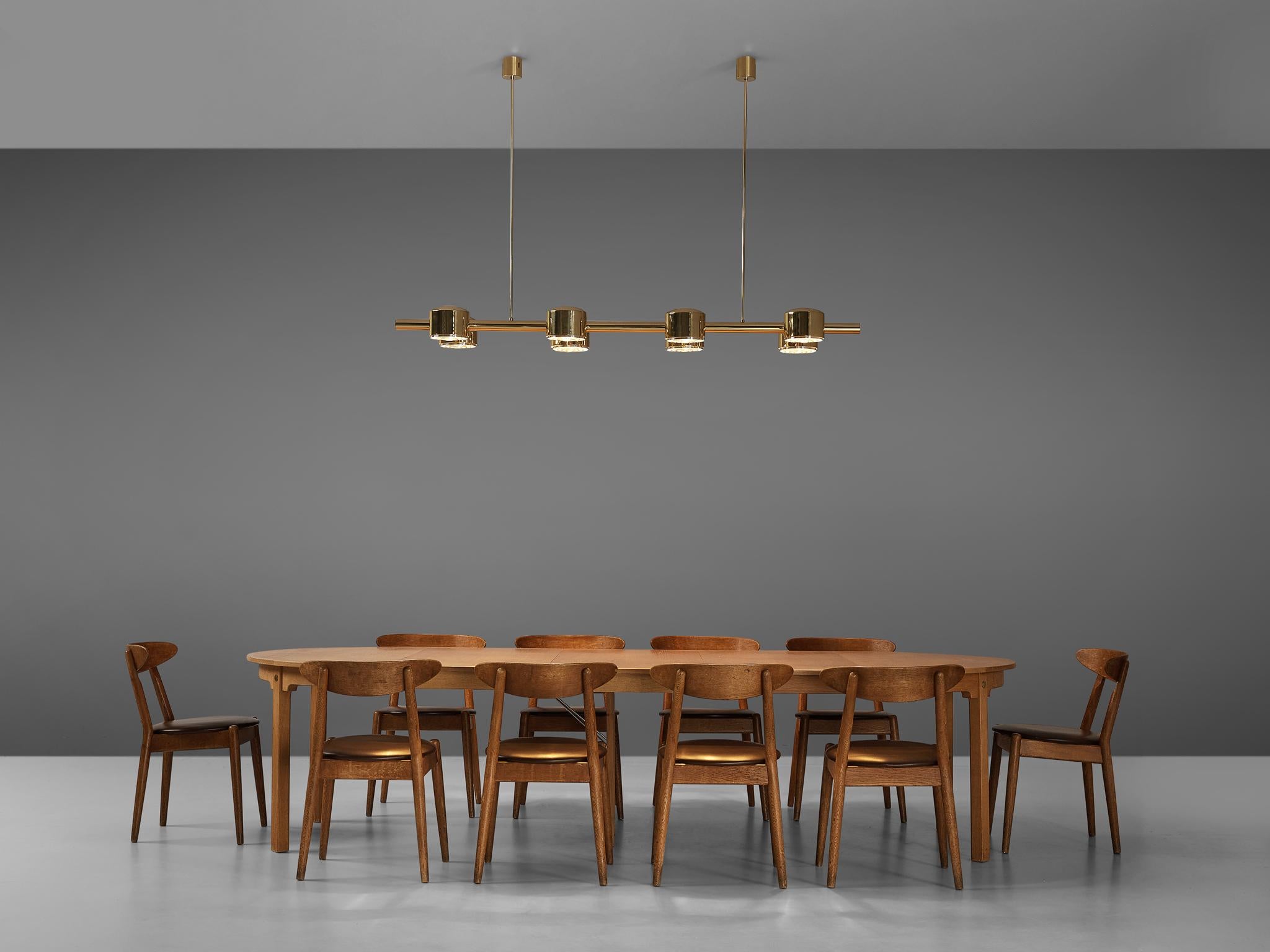 Mid-Century Modern Extendable Oak Dining Table with ‘Louisiana’ Chairs and Jakobsson Chandelier