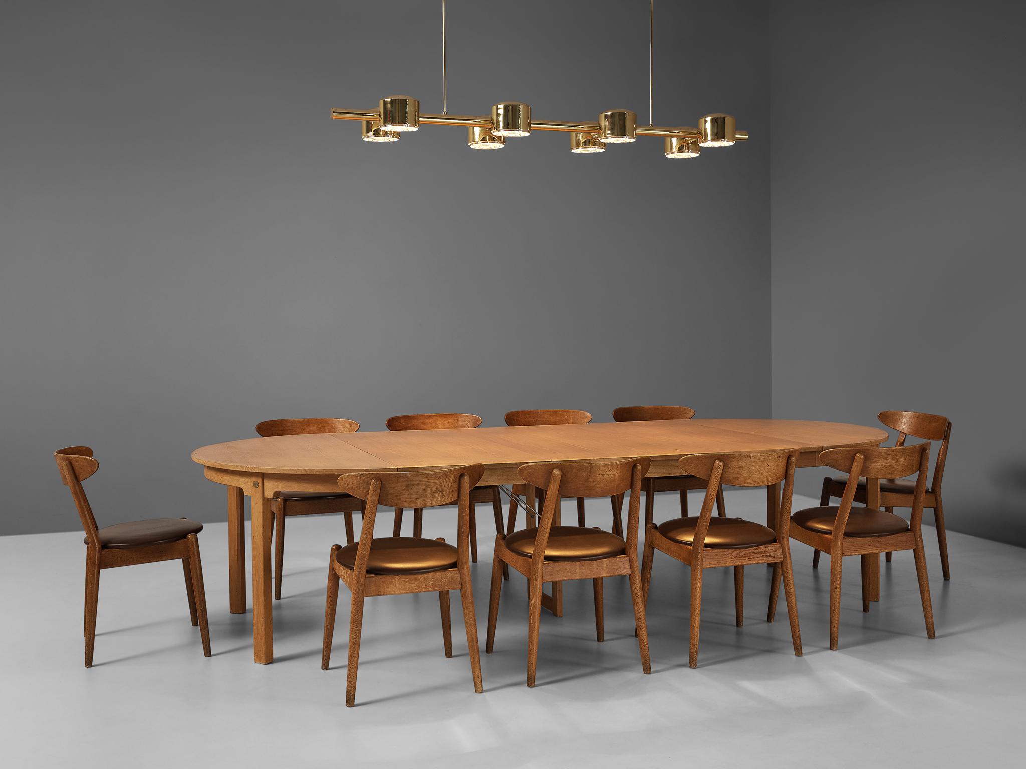 European Extendable Oak Dining Table with ‘Louisiana’ Chairs and Jakobsson Chandelier