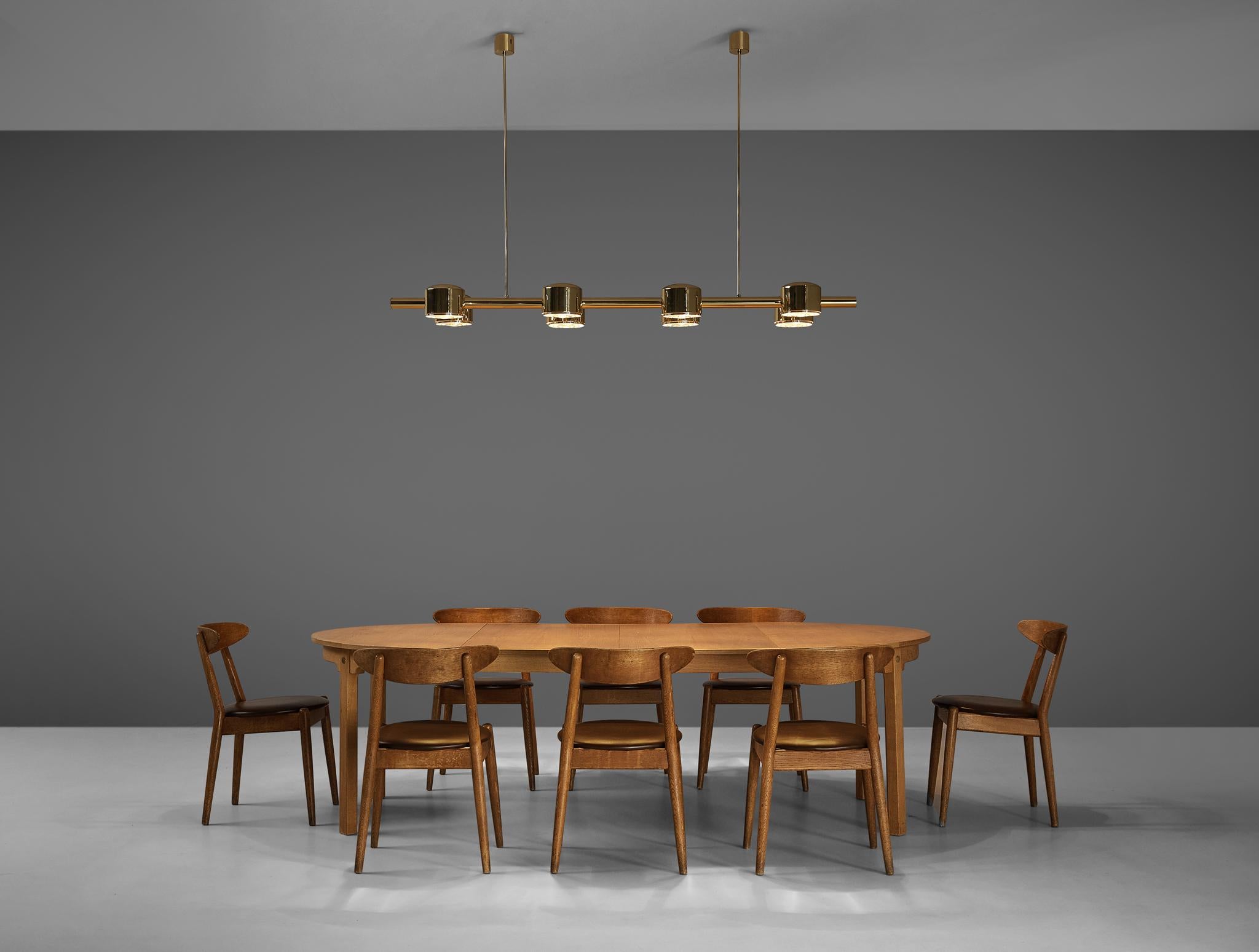 Mid-20th Century Extendable Oak Dining Table with ‘Louisiana’ Chairs and Jakobsson Chandelier