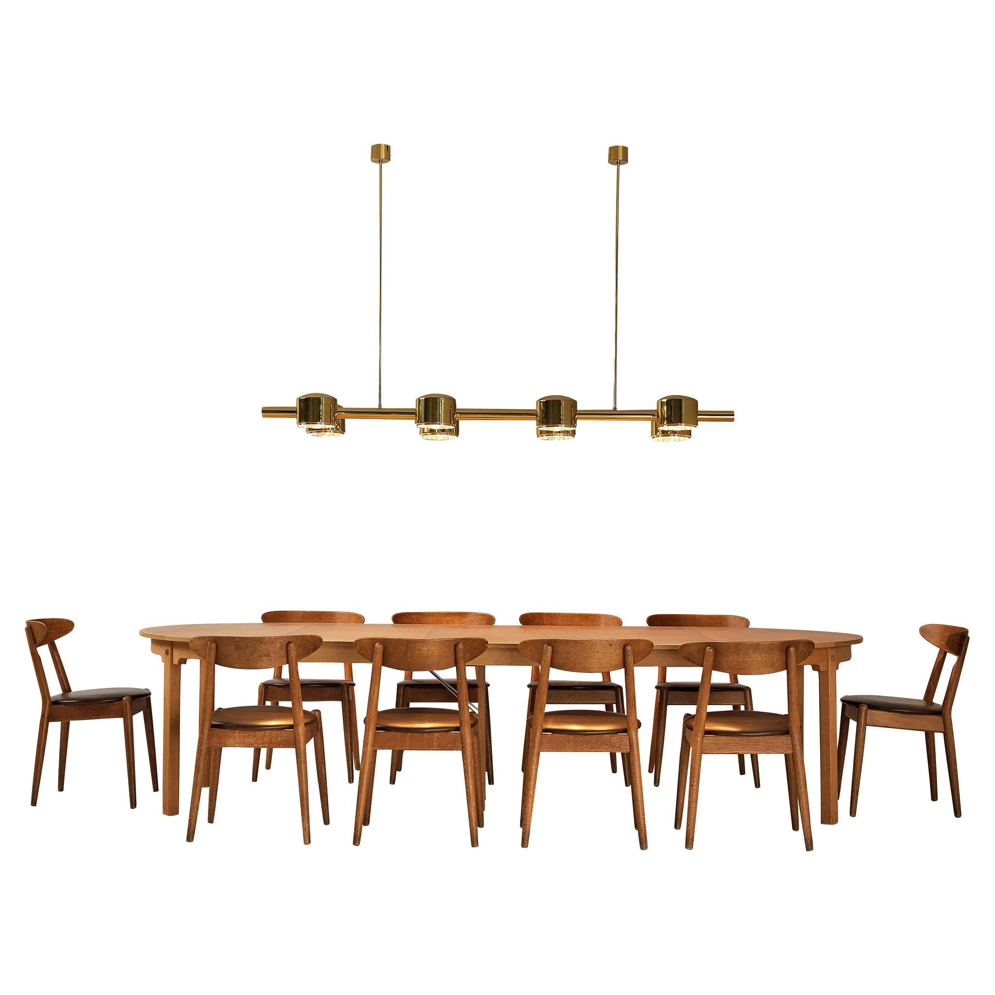 Extendable Oak Dining Table with ‘Louisiana’ Chairs and Jakobsson Chandelier