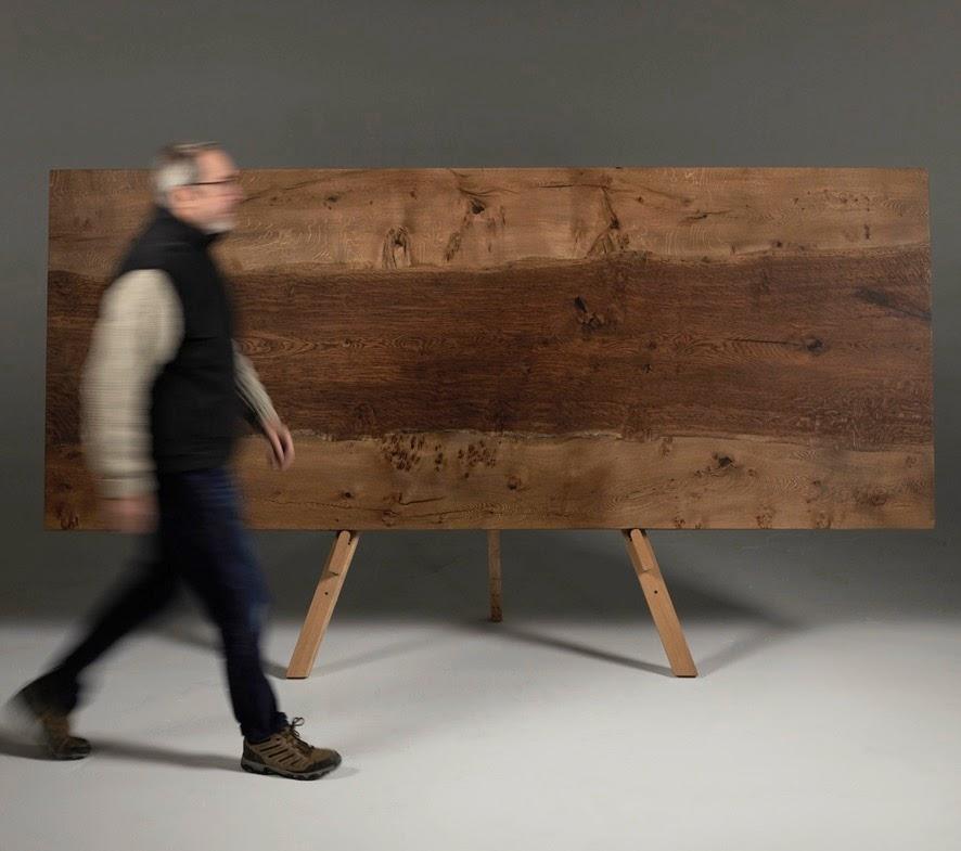 Organic Modern Extendable oak table with central live edge brown oak by Jonathan Field For Sale