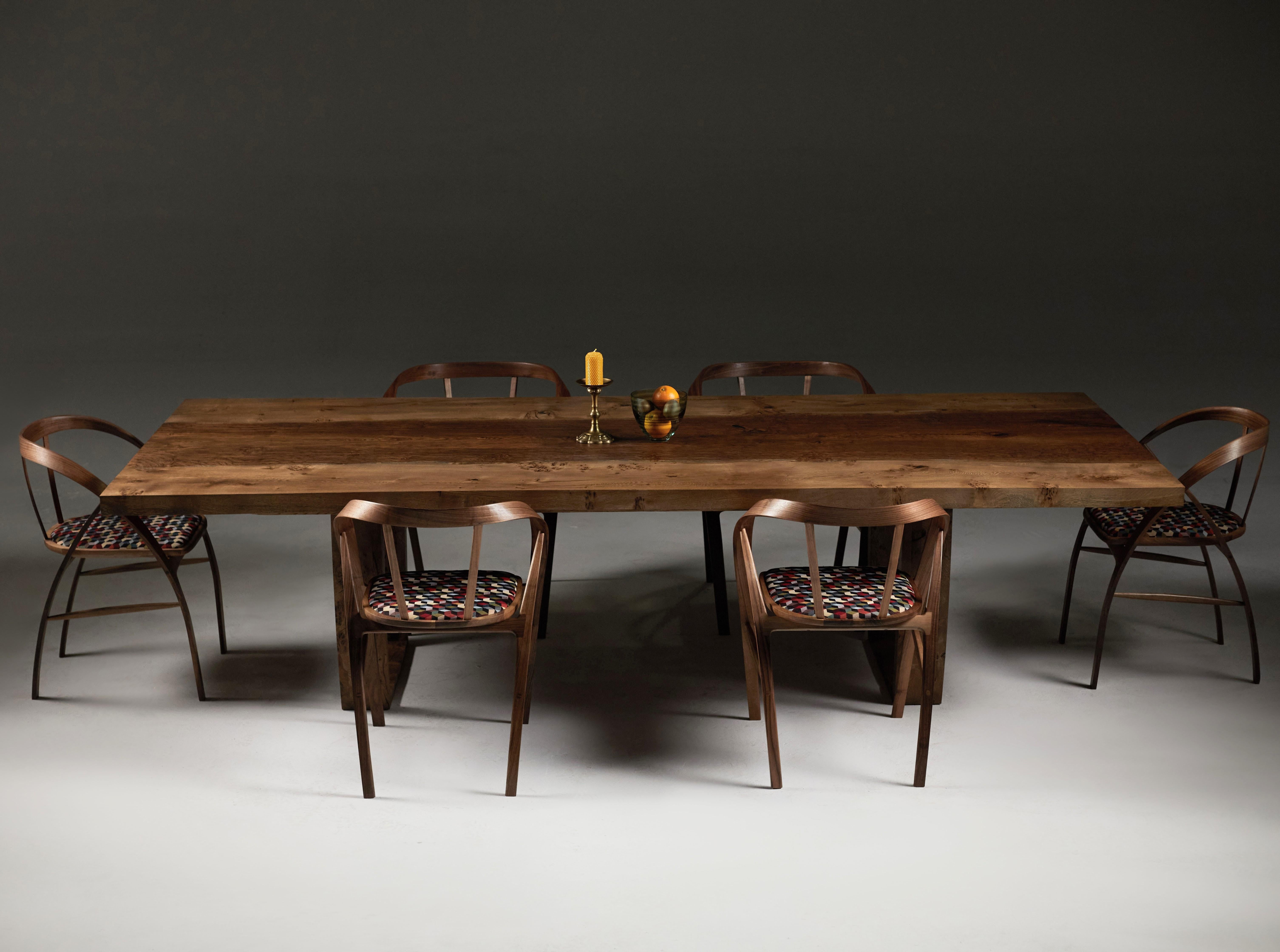 Oak Extendable oak table with central live edge brown oak by Jonathan Field For Sale