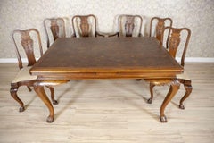 Extendable Oak Table with Chairs and Armchairs from the Early 20th Century