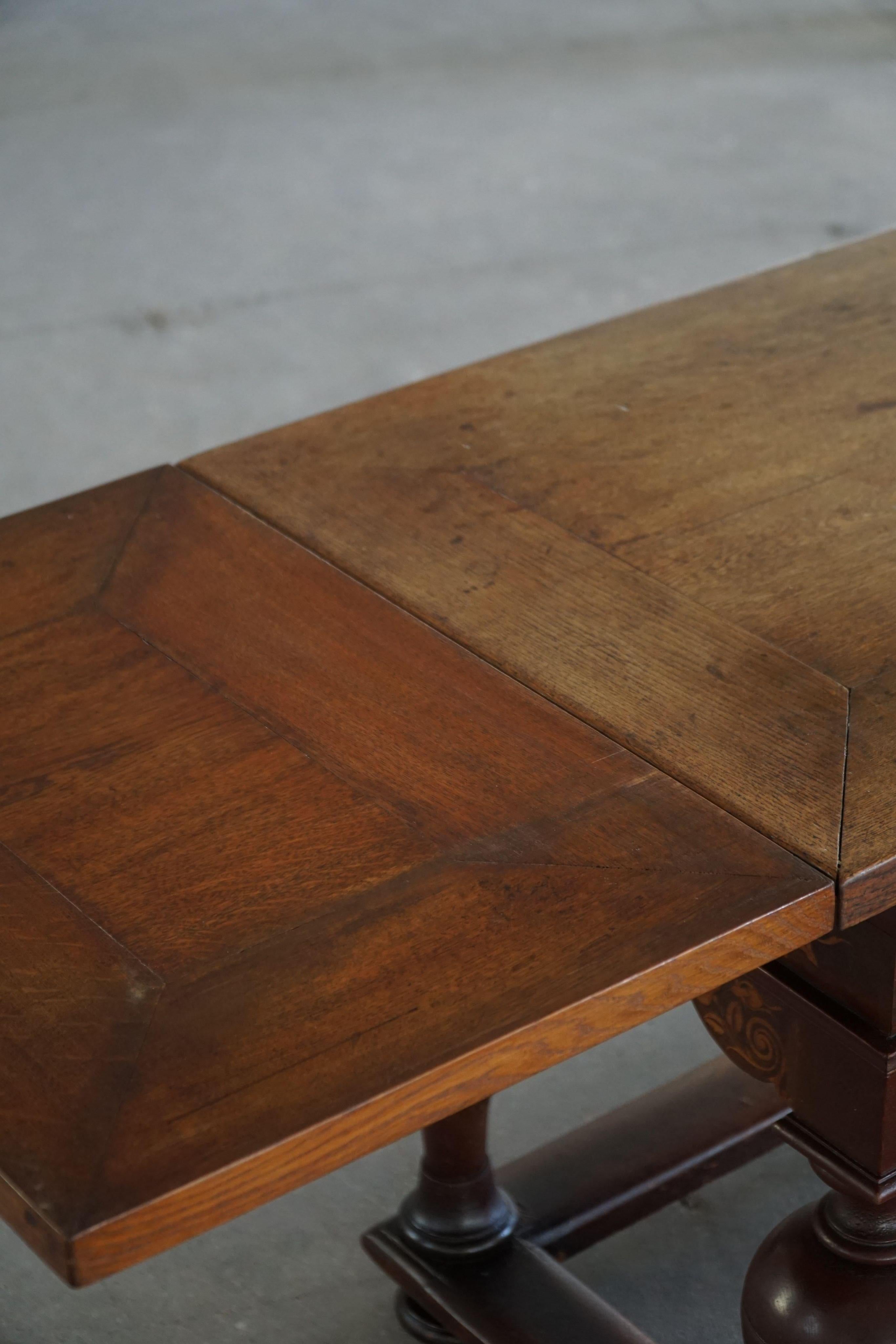 Mesa Extensible de Roble con Intarsia, Barroca, Ebanista Danés, Siglo XIX en venta 7