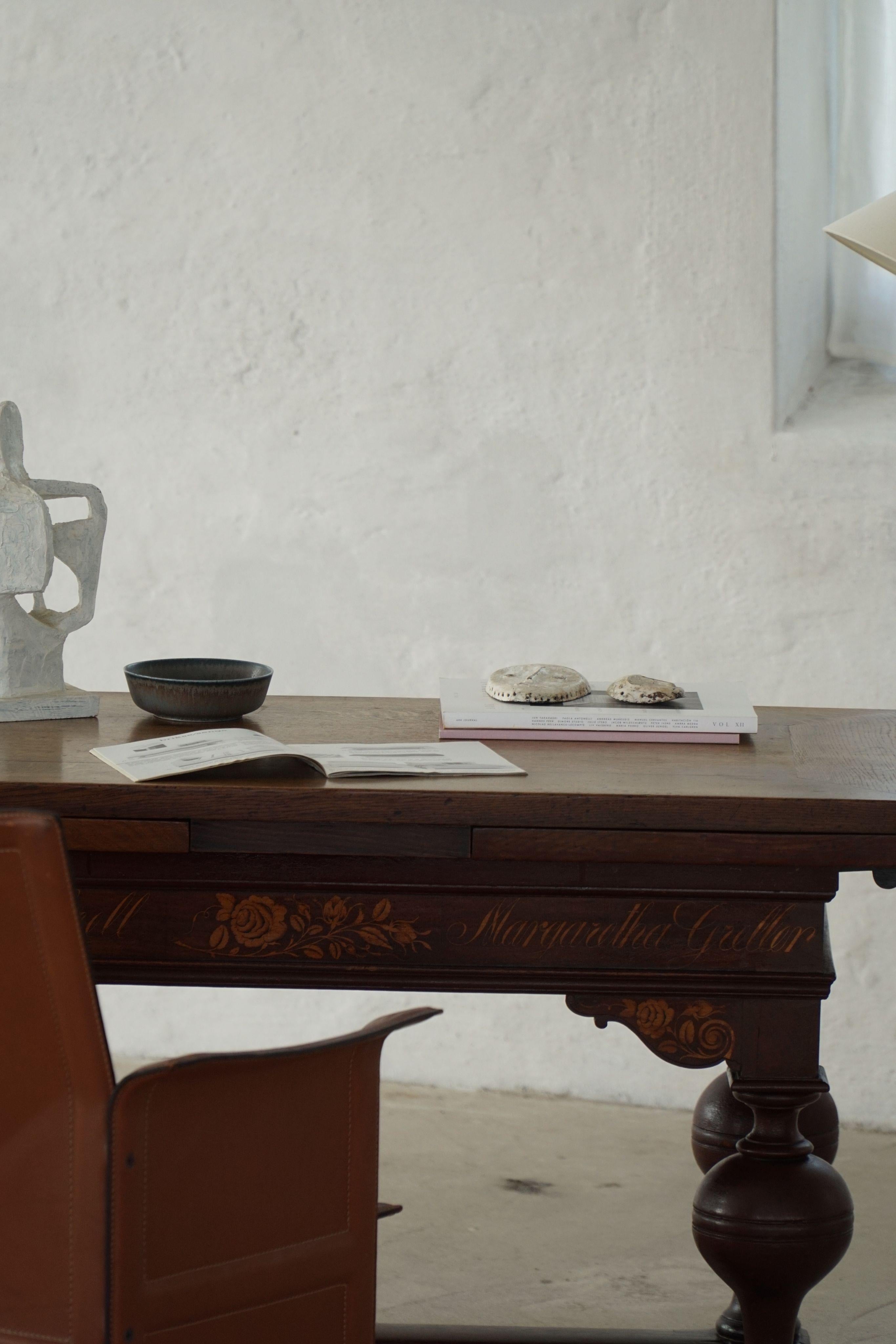 Mesa Extensible de Roble con Intarsia, Barroca, Ebanista Danés, Siglo XIX en venta 10