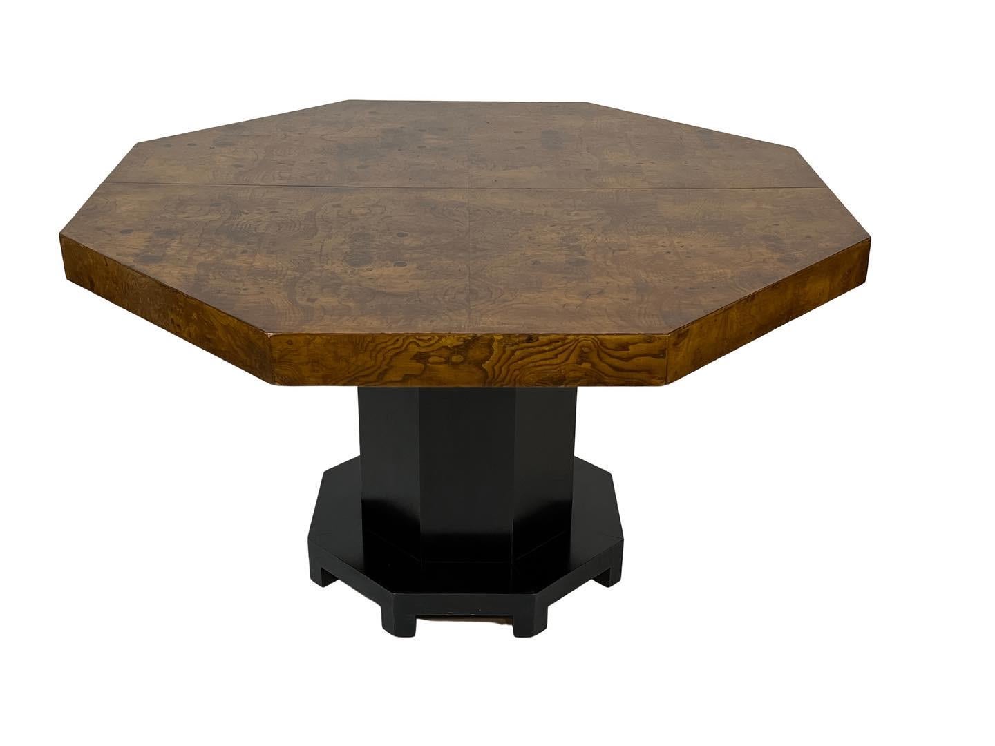 Burl Extendable Octagon Game or Dining Table Attributed to Harvey Probber