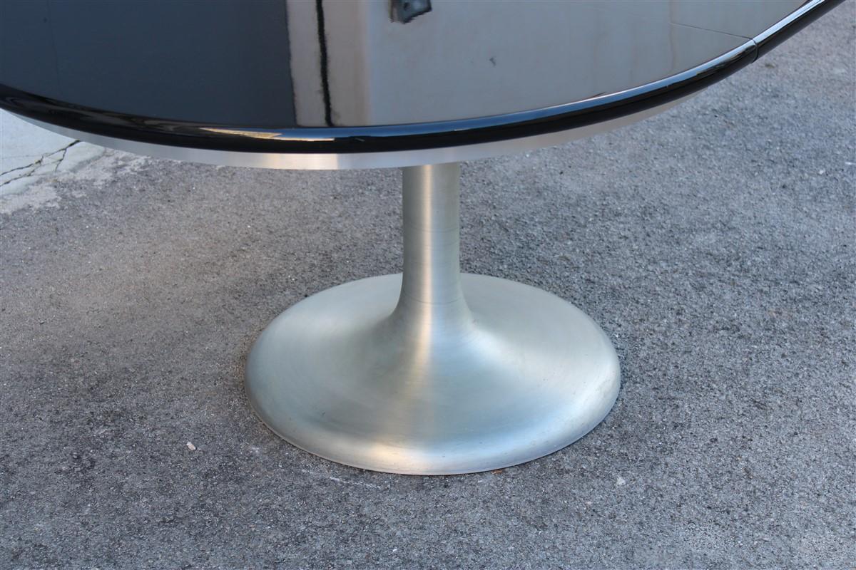 Extendable Round Table in Black Lacquer Satin Metal 1970  Moscatelli  Formanova For Sale 4