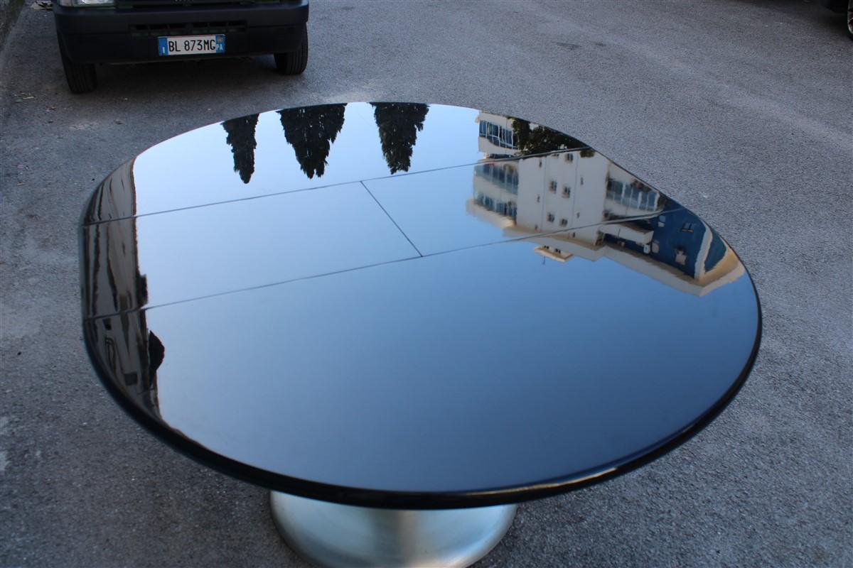 Extendable Round Table in Black Lacquer Satin Metal 1970  Moscatelli  Formanova For Sale 7