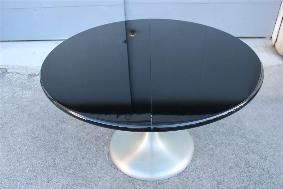 Extendable Round Table in Black Lacquer Satin Metal 1970  Moscatelli  Formanova For Sale 10