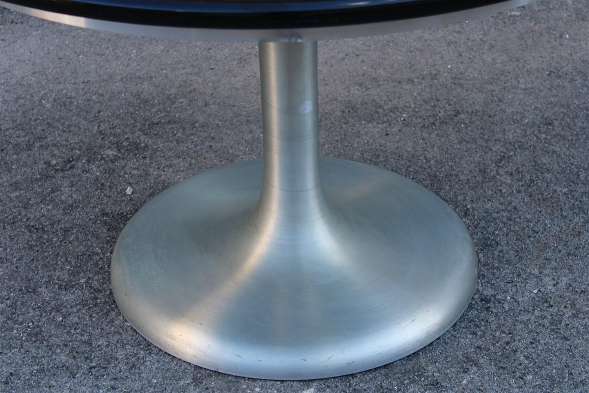 Italian Extendable Round Table in Black Lacquer Satin Metal 1970  Moscatelli  Formanova For Sale