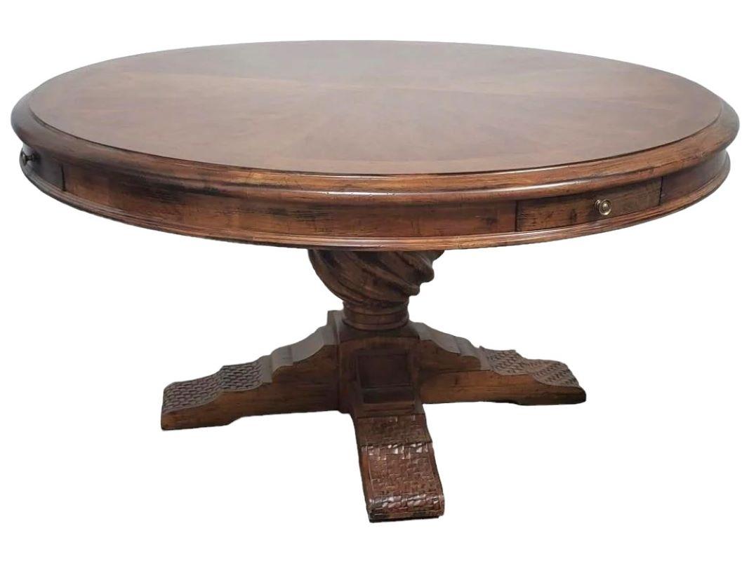 Mid-Century Modern Extendable Round Walnut Dinning/Game Table With 4 leaves For Sale