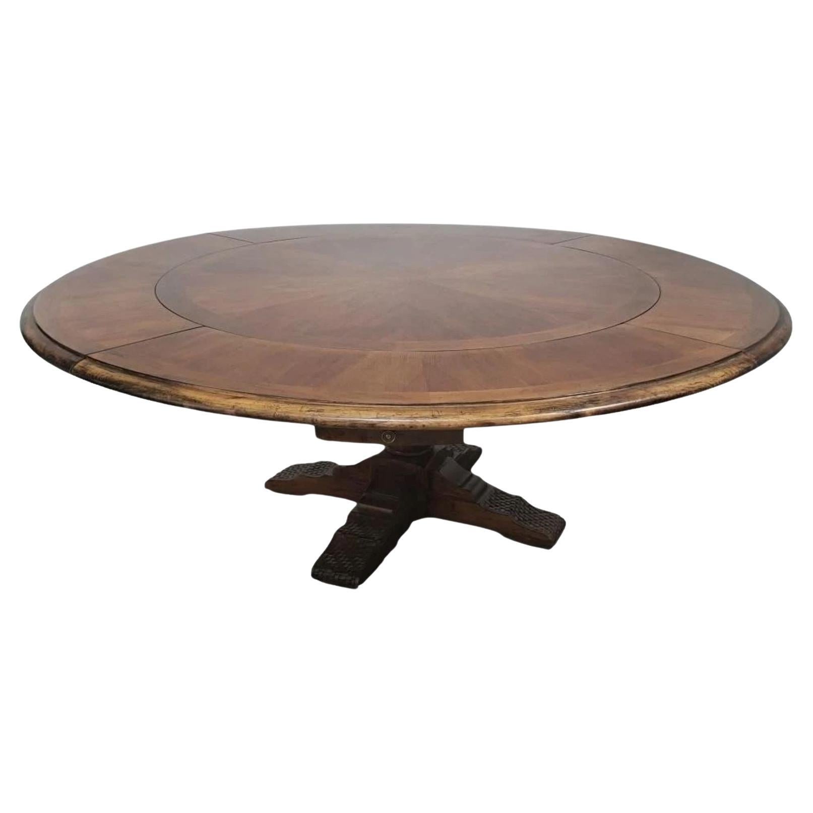 Extendable Round Walnut Dinning/Game Table With 4 leaves For Sale