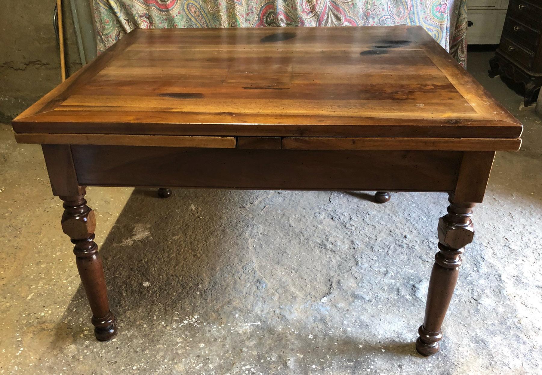 Extendable Table in Solid Tuscan Walnut, Original Farmhouse For Sale 8