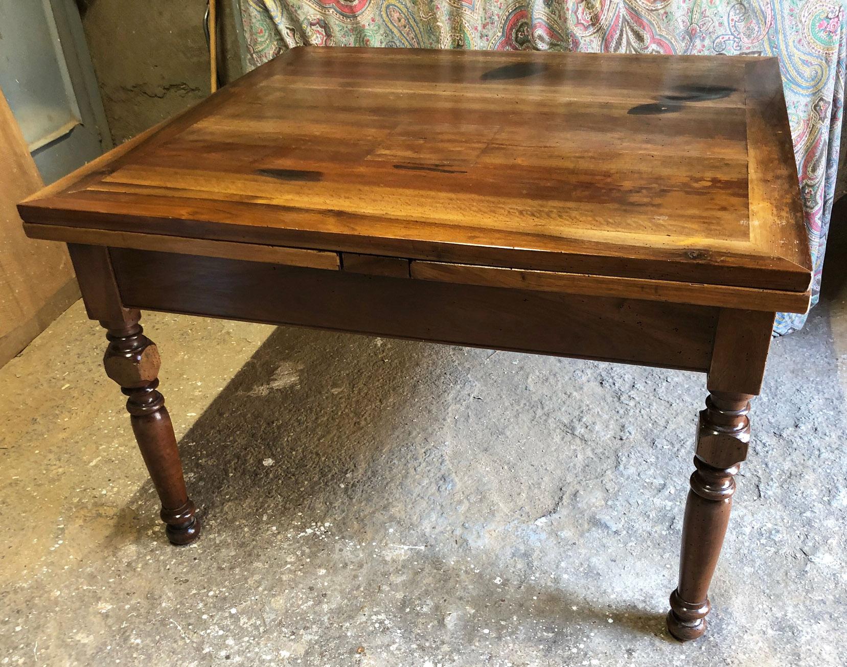 Extendable Table in Solid Tuscan Walnut, Original Farmhouse For Sale 9